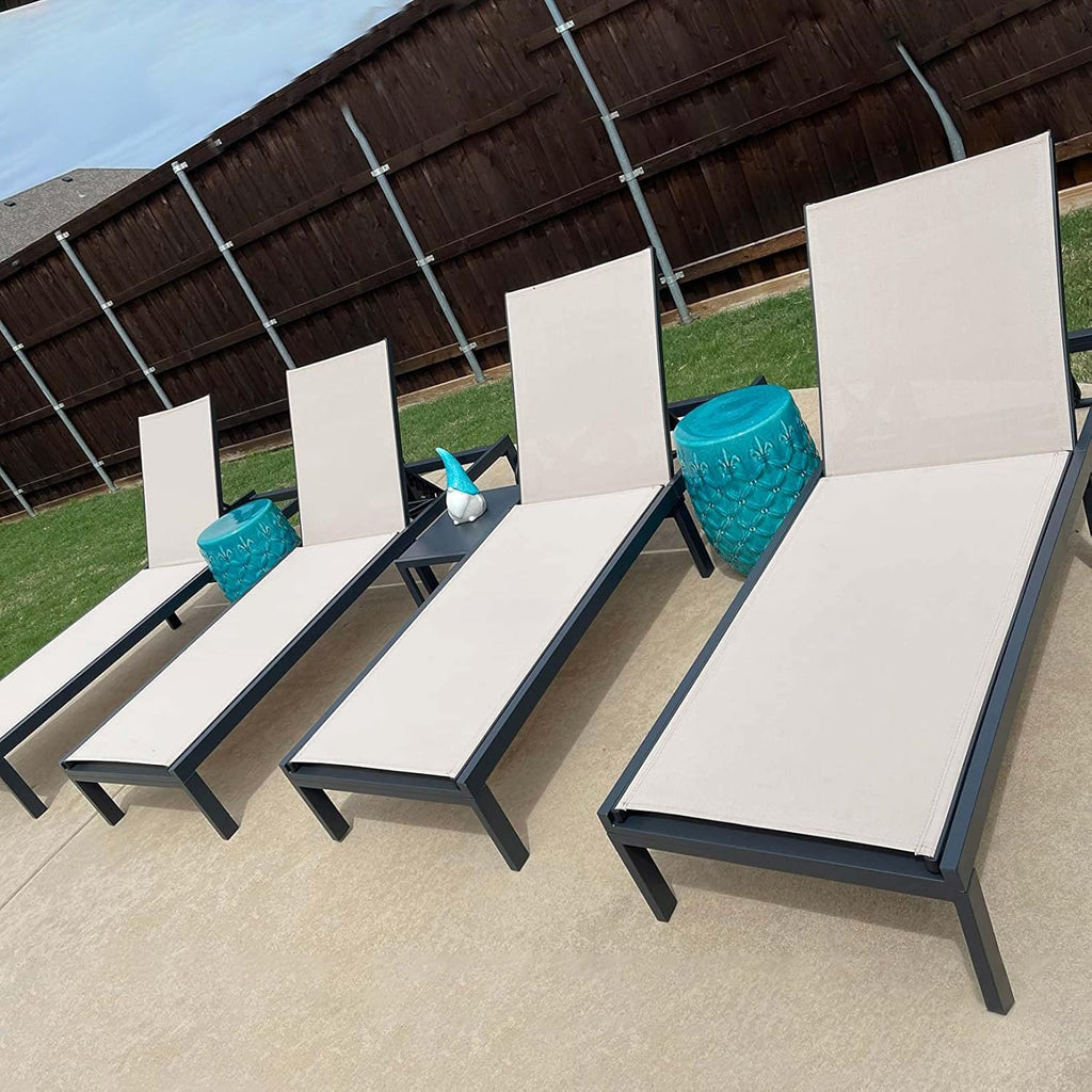 PURPLE LEAF Patio Tanning Lounge Chair Set with Face Down Hole Outdoor Aluminum Adjustable Reclining Chairs Wheels Pillows and Table for Poolside Beach Sunbathing Lounger, Beige