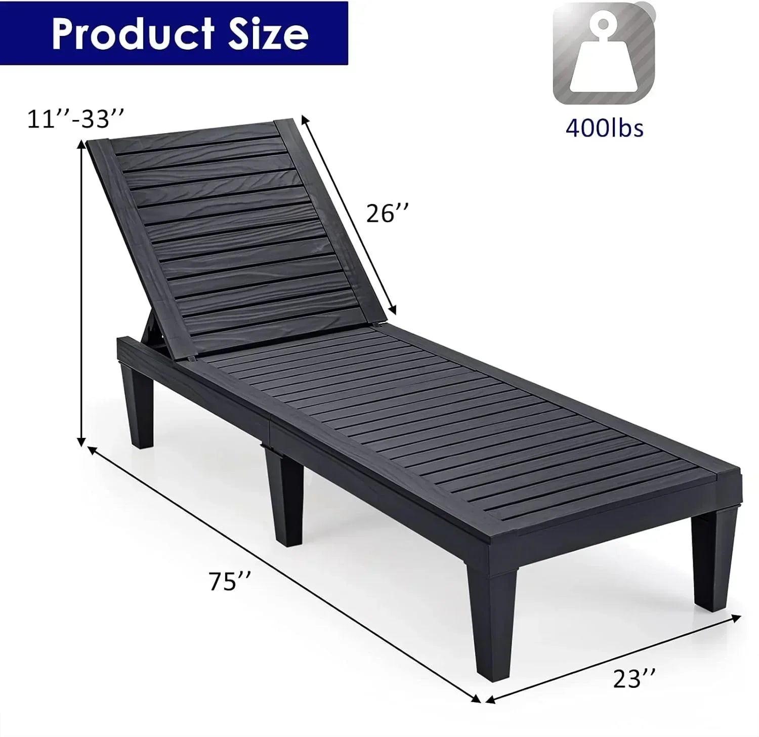 Outdoor Chaise Lounge Chair Lightweight Patio Lounge Recliner Chair with Adjustable Backrest