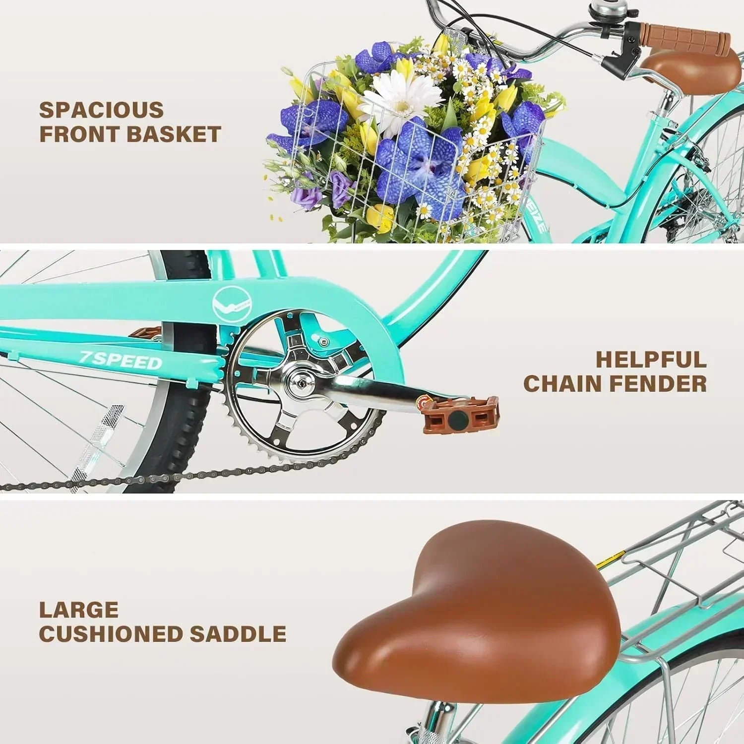 WEIZE Beach Cruiser Bike 26 inch Commuter Bicycle for Adult Men and Women 7-Speed/High-Carbon