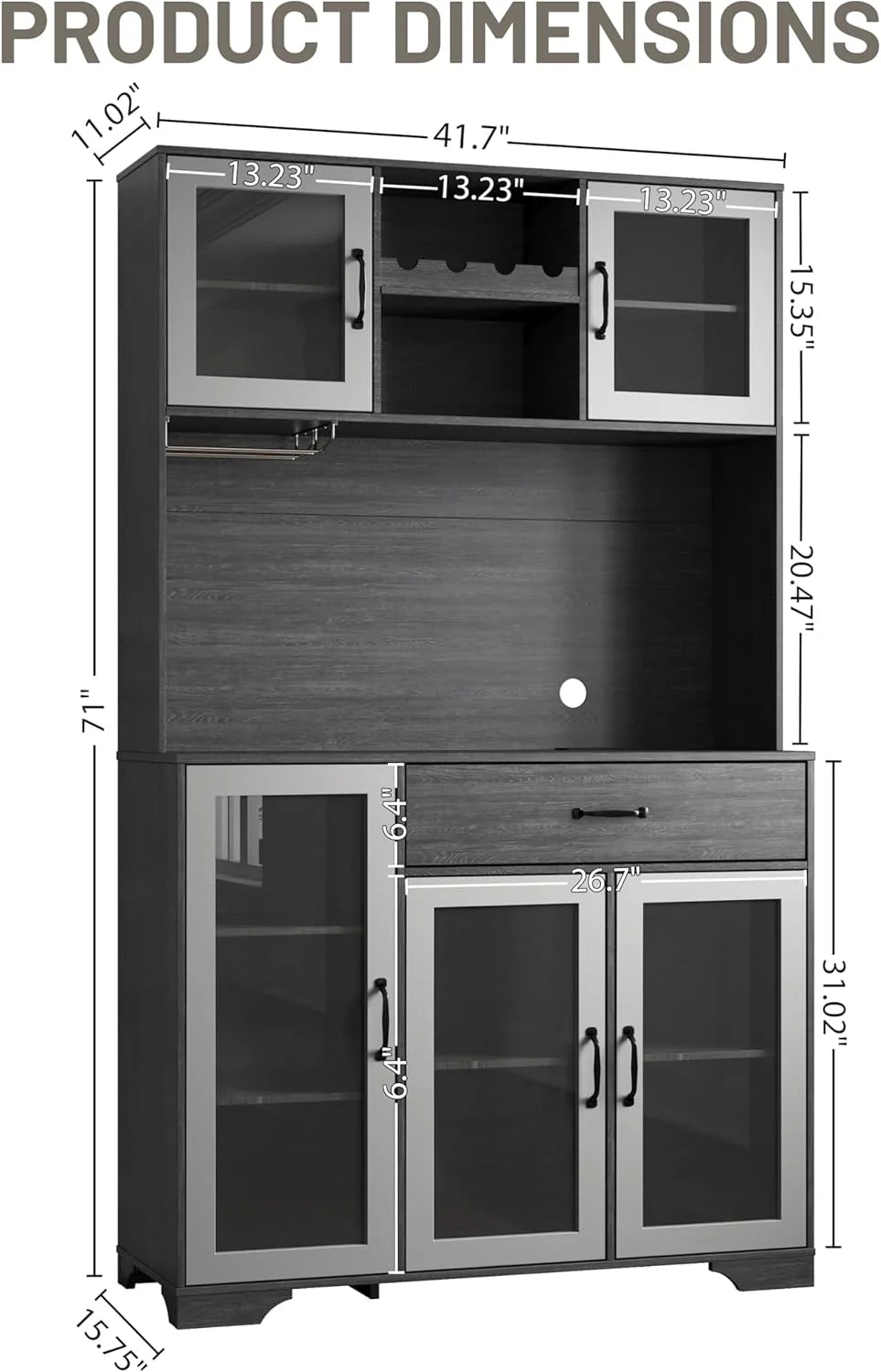 Kitchen Hutch Pantry Cabinet 71 Tall with Glass Doors