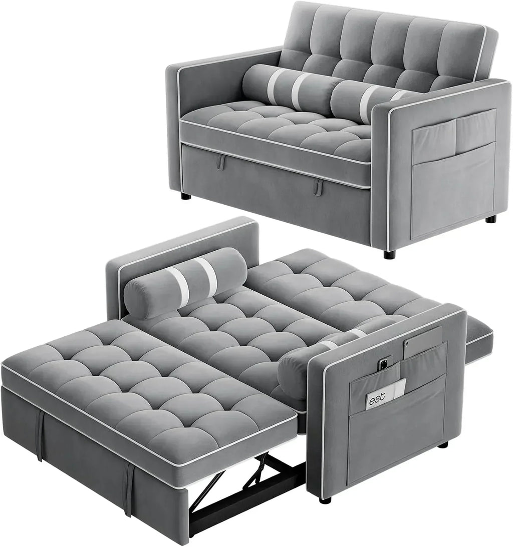 Pipishell 3 in 1 Convertible Sleeper Sofa Bed Pull Out Couch for Living Room USB Ports Side Pockets