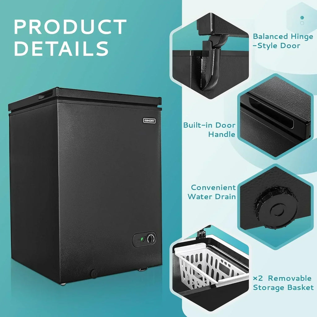 EUHOMY 3.5 Cu.Ft Chest Freezer with Removable Basket Small Deep Freezer Adjustable 7 Thermostat