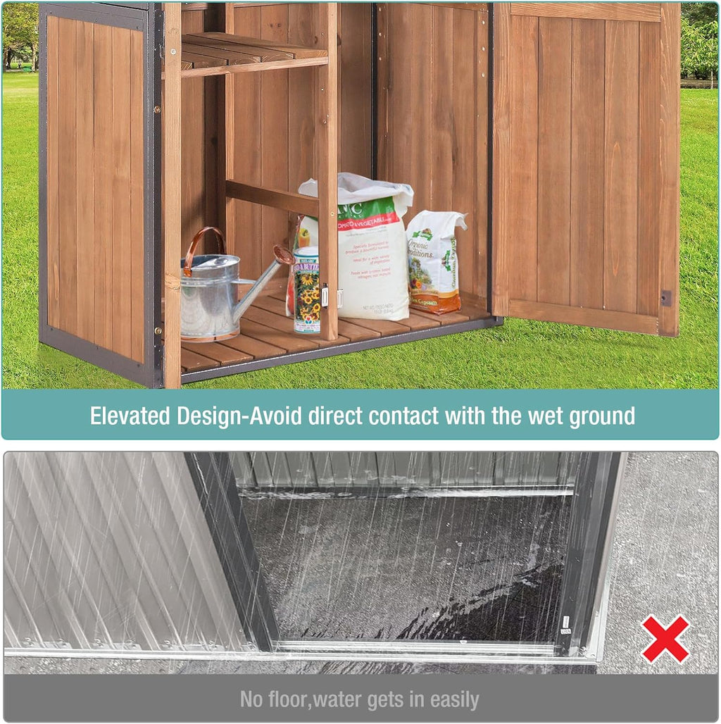 Sheds Outdoor Storage Garden Shed with Metal Frame Structure and Adjustable Shelves