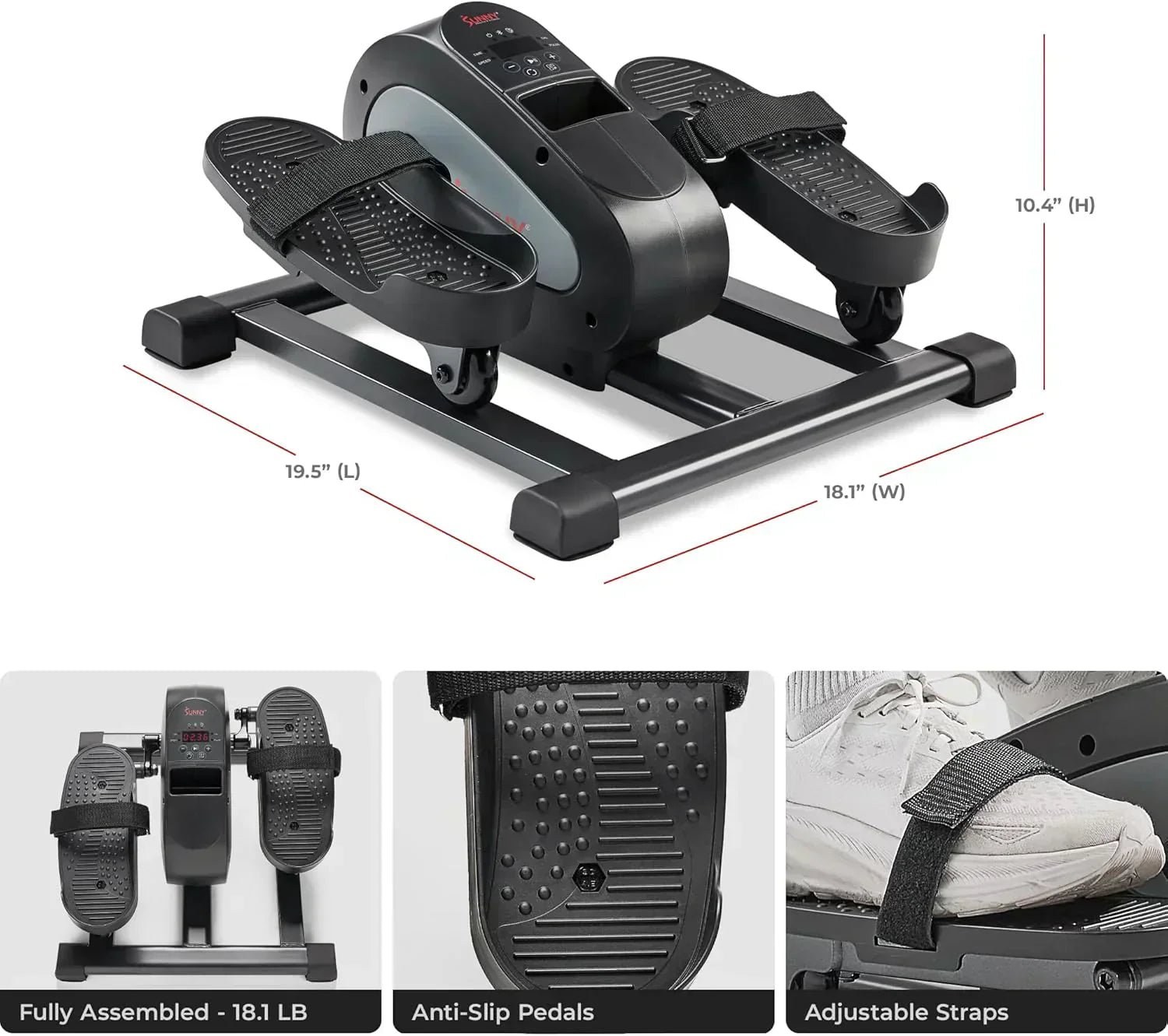 Sunny Health Fitness Smart Mini Elliptical Trainer Indoor Under-Desk Pedal Exerciser