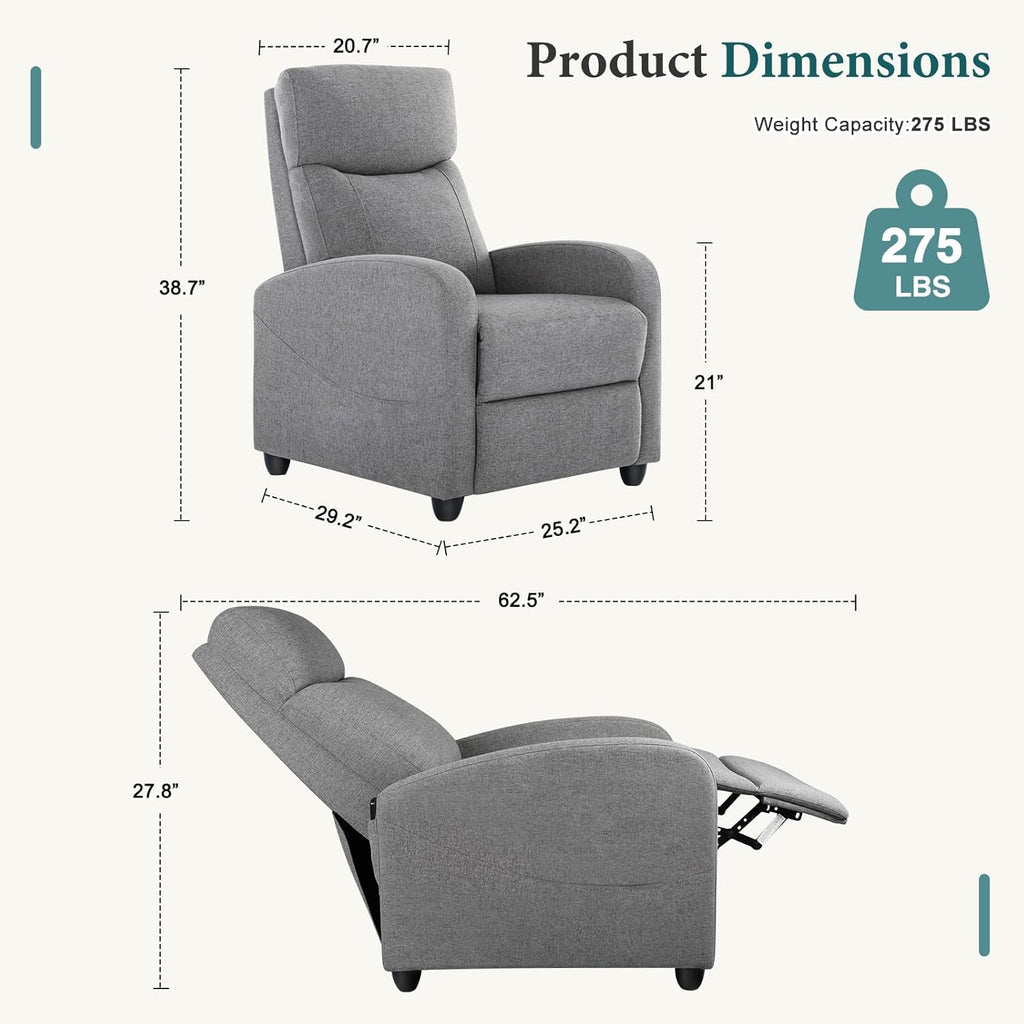 Swivel Rocking Recliner Chair with Extra Large Footrest High Back, Upholstered Glider Nursery Chair for Living Room, Bedroom & Nursery, Comfortable Deep Seat for Relaxation, Grey