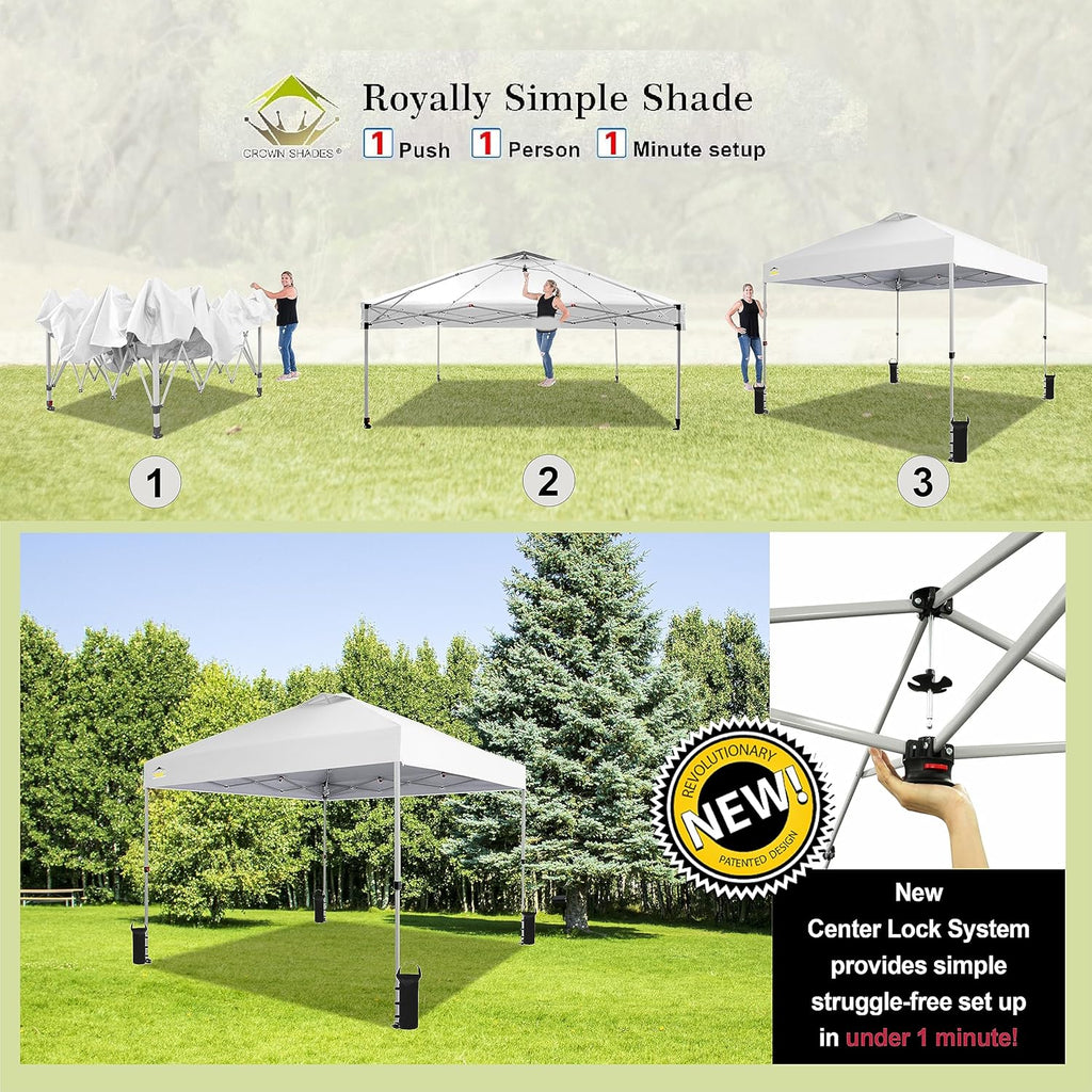 10x10 Pop-Up Awning One-Click Installation Beach Tent Outdoor Sunshade Silver Coated Top