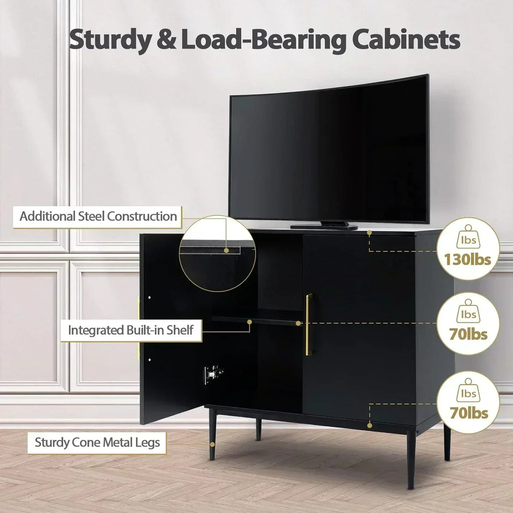 Free Standing Cabinet Black Wood for Living Room Bedroom Dining Room Hallway