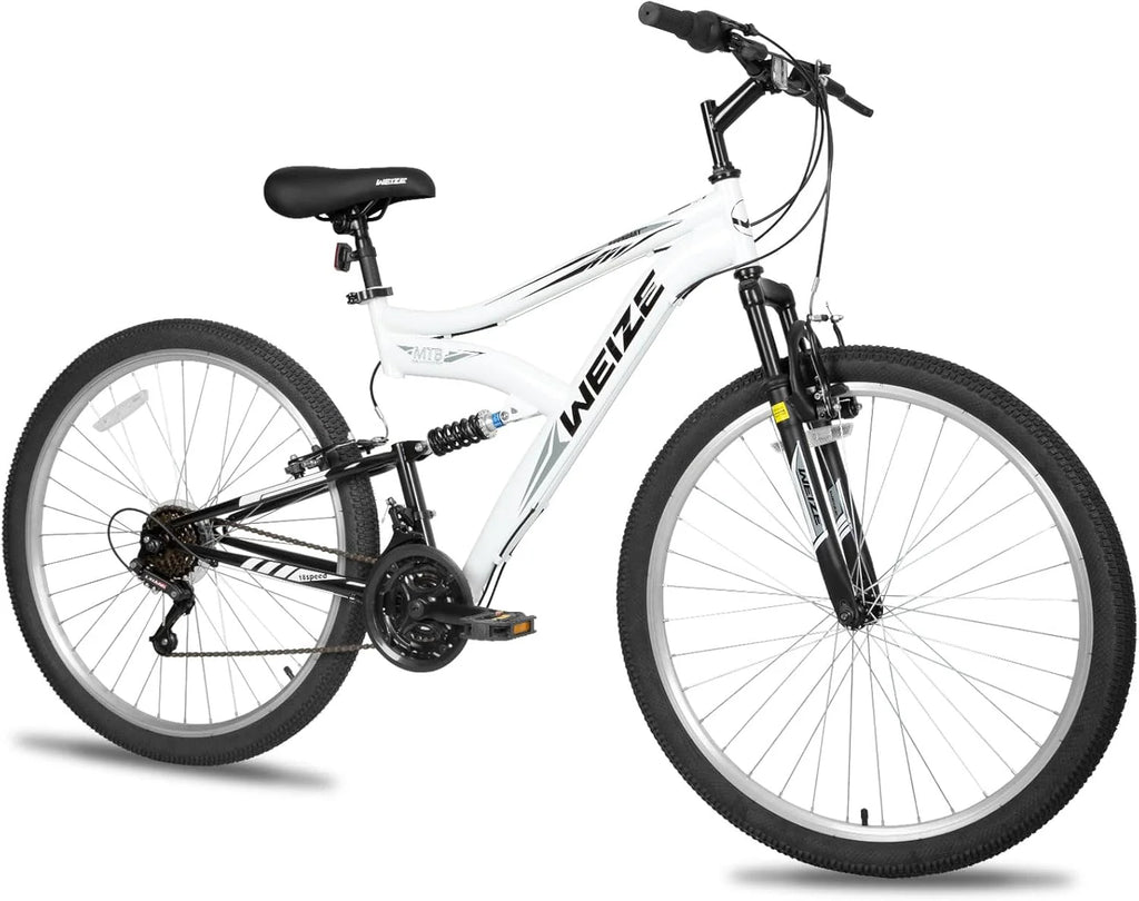 WEIZE Mountain Bike, 26 27.5 inch Outdoor Hybrid Bikes,18-Speed/High-Carbon Steel/Dual Full Suspension, Adjustable Ergonomic Seat for Men Women Adult, MTB Bicycle with Suspension Fork,Sleek Colors