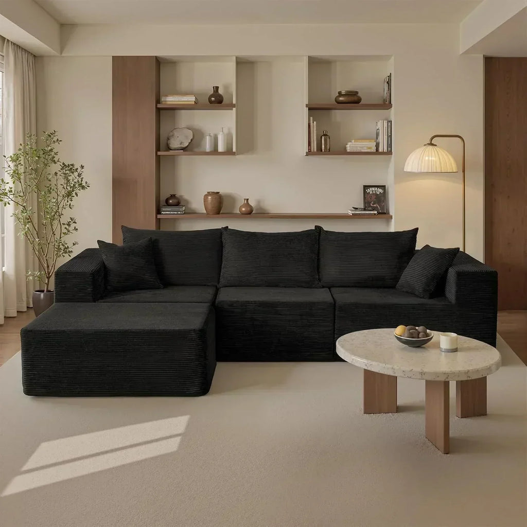 Cloud sofa with L-shaped lounge chair modern modular sofa with deep seats