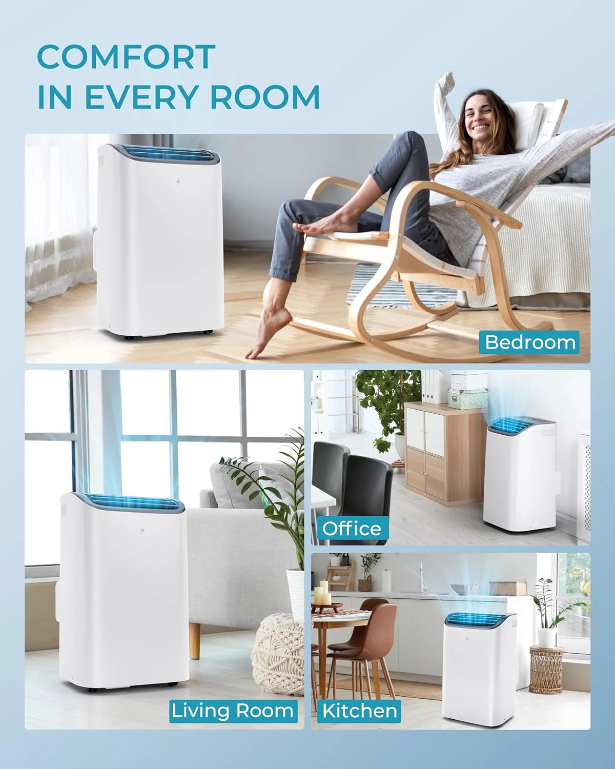 EUHOMY 8,000 BTU Portable Air Conditioners, 4-in-1 Portable AC Unit Up to 350 Sq.Ft, 4 Modes Quiet Air Conditioner with Remote Control, Cool, Fan, Dehumidifier, 24H Timer, Bedroom, Office, Apartments