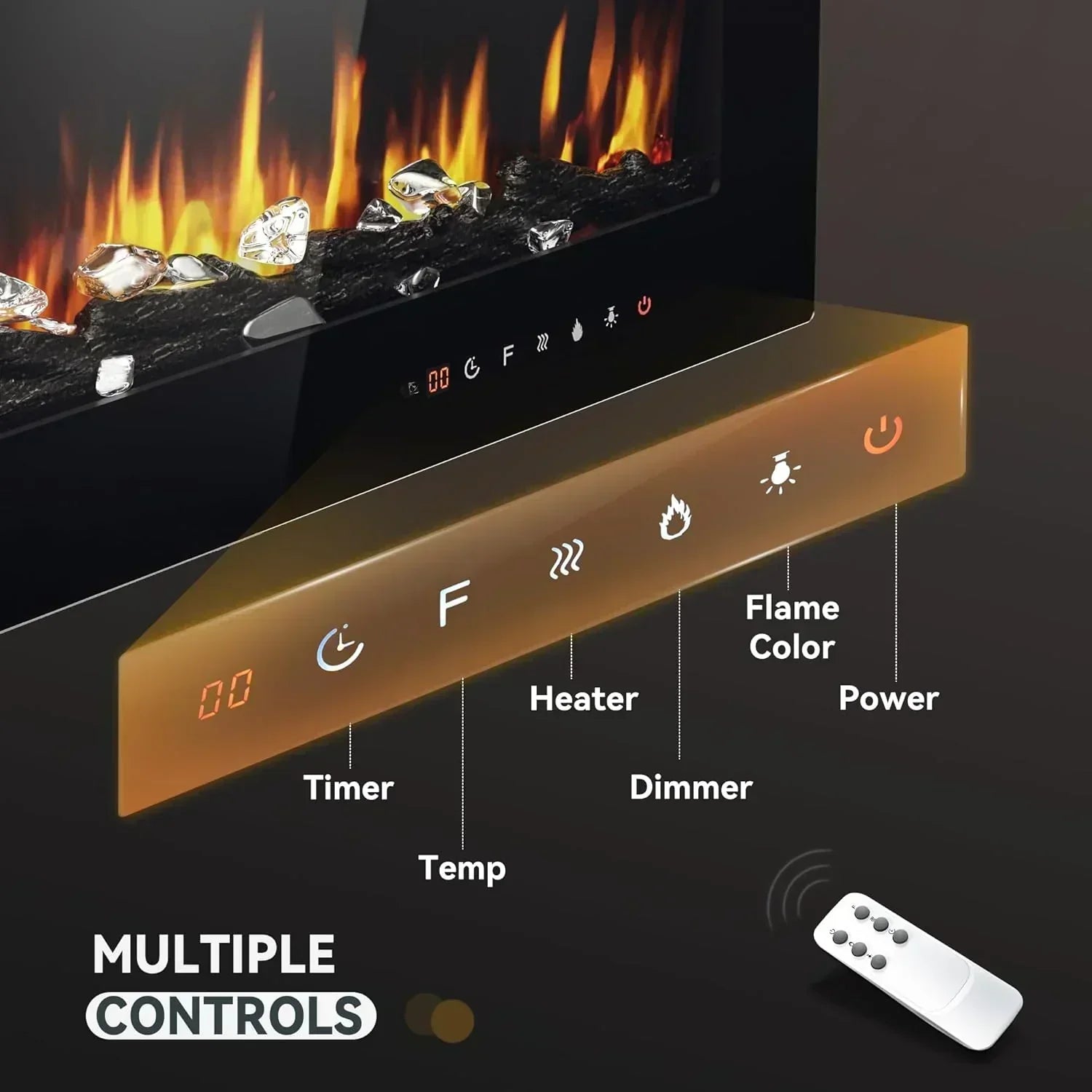 EUHOMY 50 Inch Electric Fireplace Wall Recessed Adjustable Flame Color Fireplace Heater
