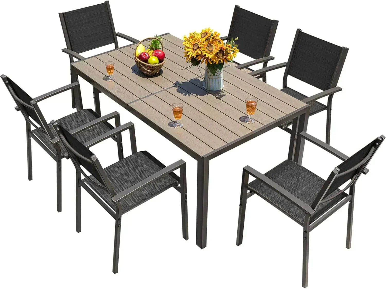Homall Patio Dining Set 7 Pieces Outdoor Furniture with Large Table and 6 Textilene Chairs