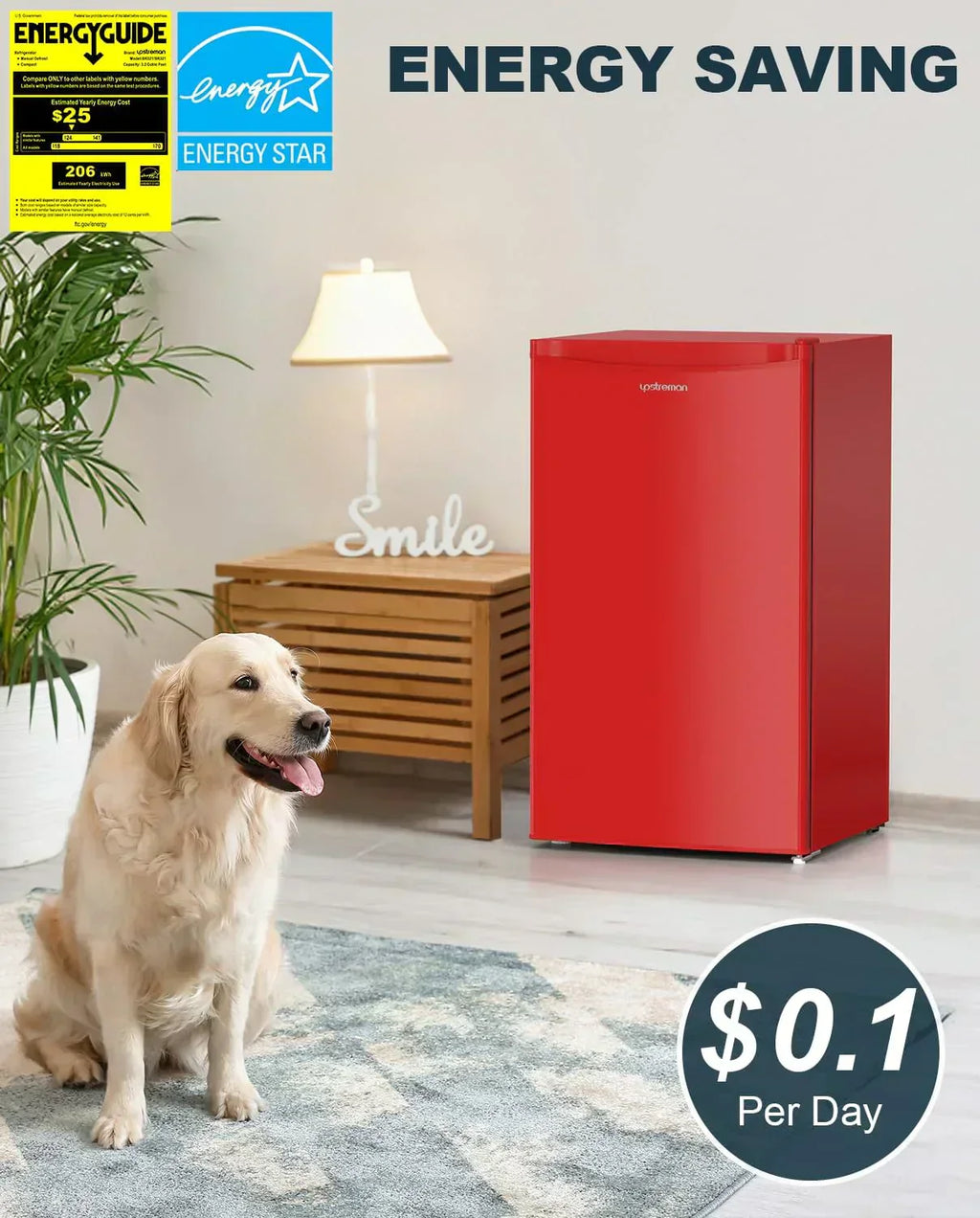 Upstreman 3.2 Cu.Ft Mini Fridge Freezer Single Door Fridge Dorm Fridge Adjustable Thermostat