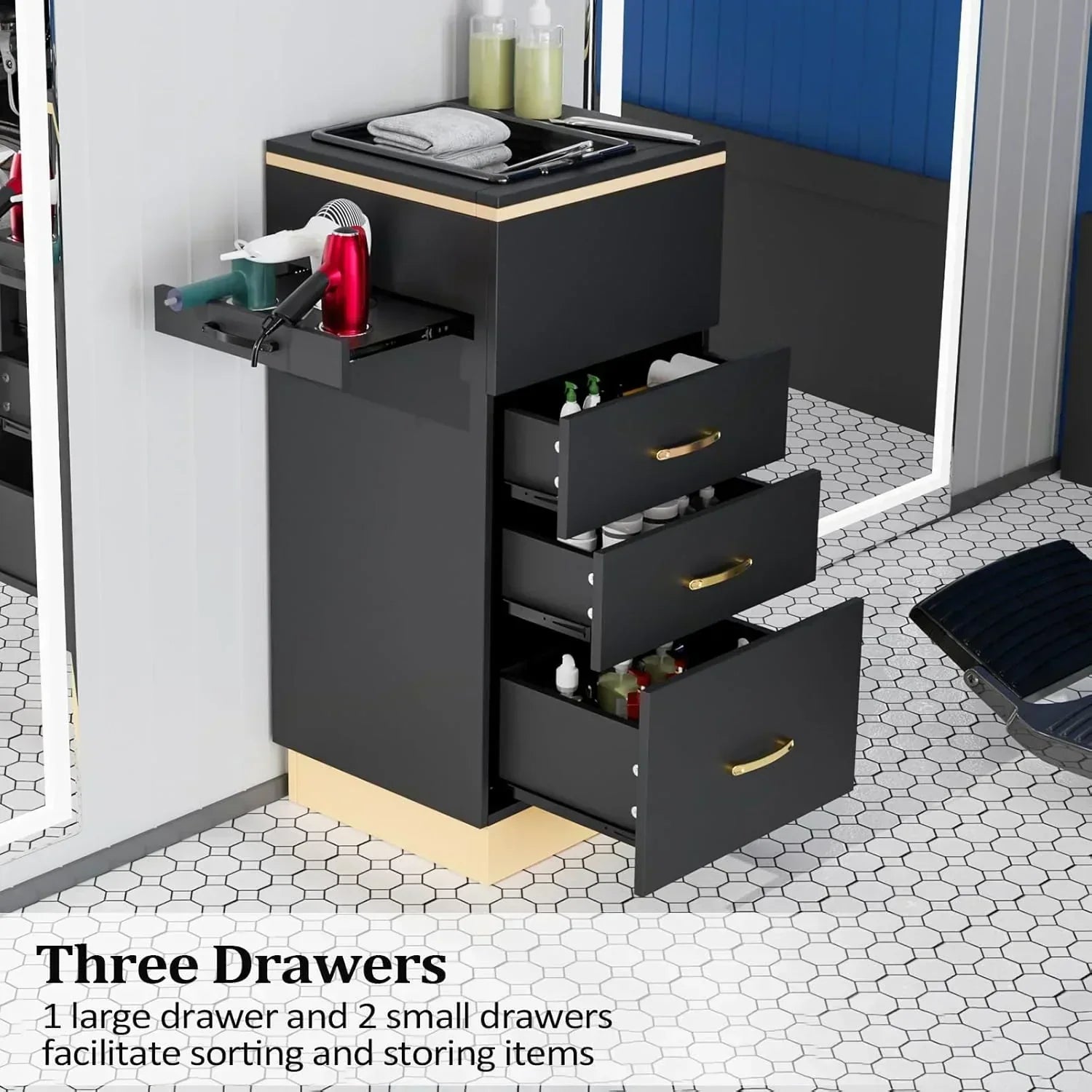 OmySalon Salon Storage Station Barber Stations Beauty Salon Spa Equipment with 3 Drawers