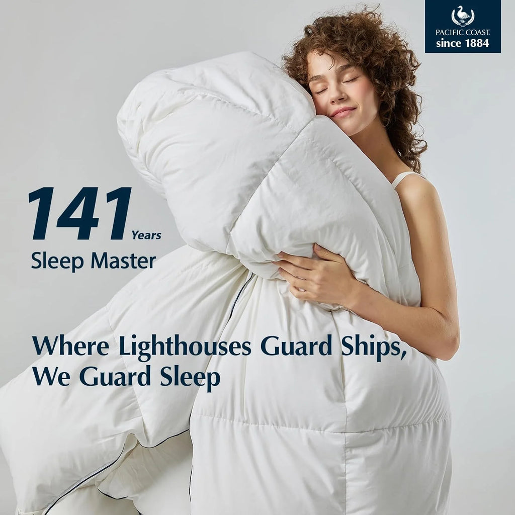 PACIFIC COAST Goose Feather Down Comforters Queen Size, 100% Cotton Extra Fluffy White Duvet Insert, Soft, Breathable, All Season Hotel Luxury Bedding Comforters, 8 Corner & Center Loops (90x90)