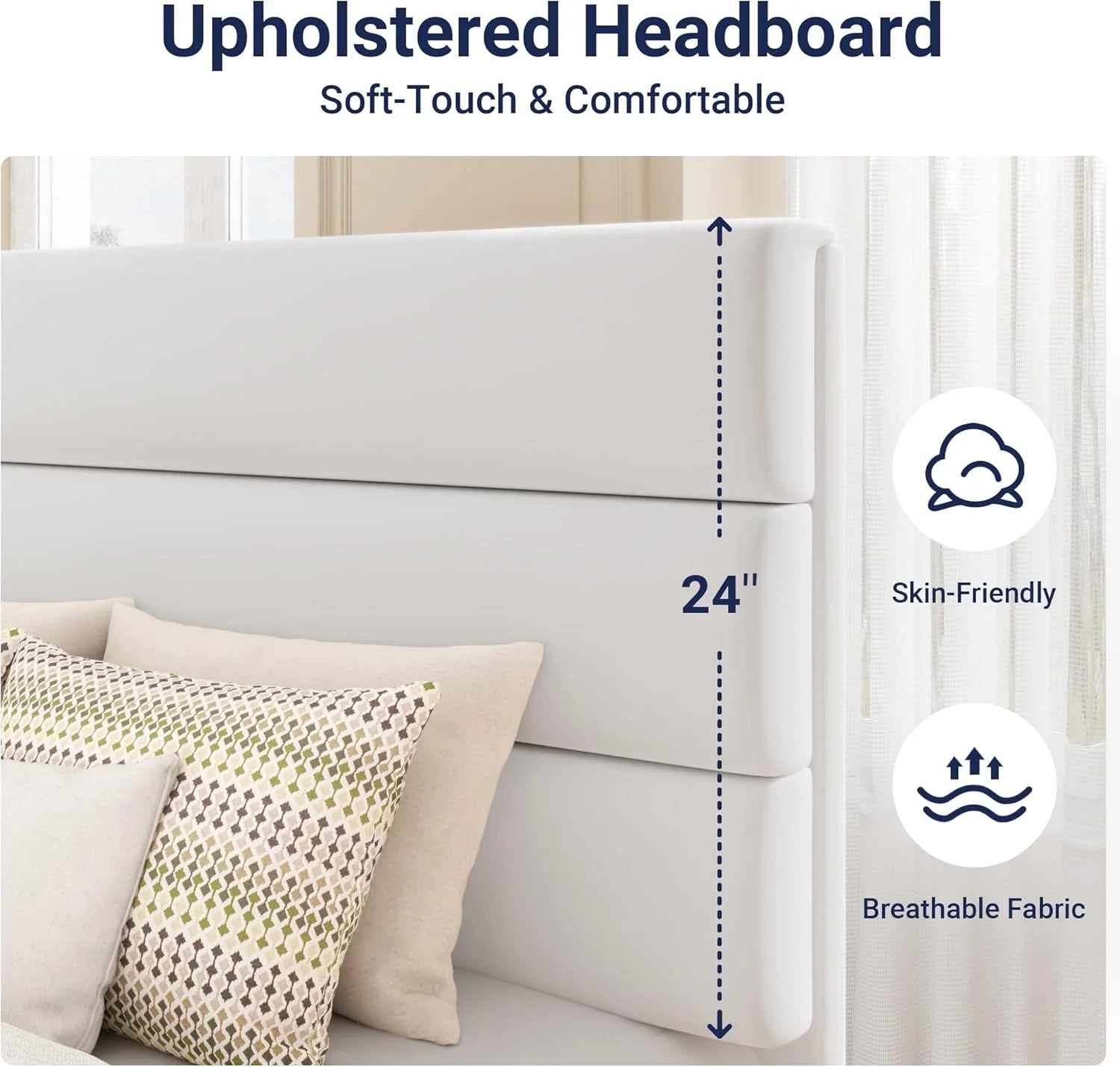 Allewie Queen Size Platform Bed Frame Fabric Upholstered Headboard Wooden Slats Support
