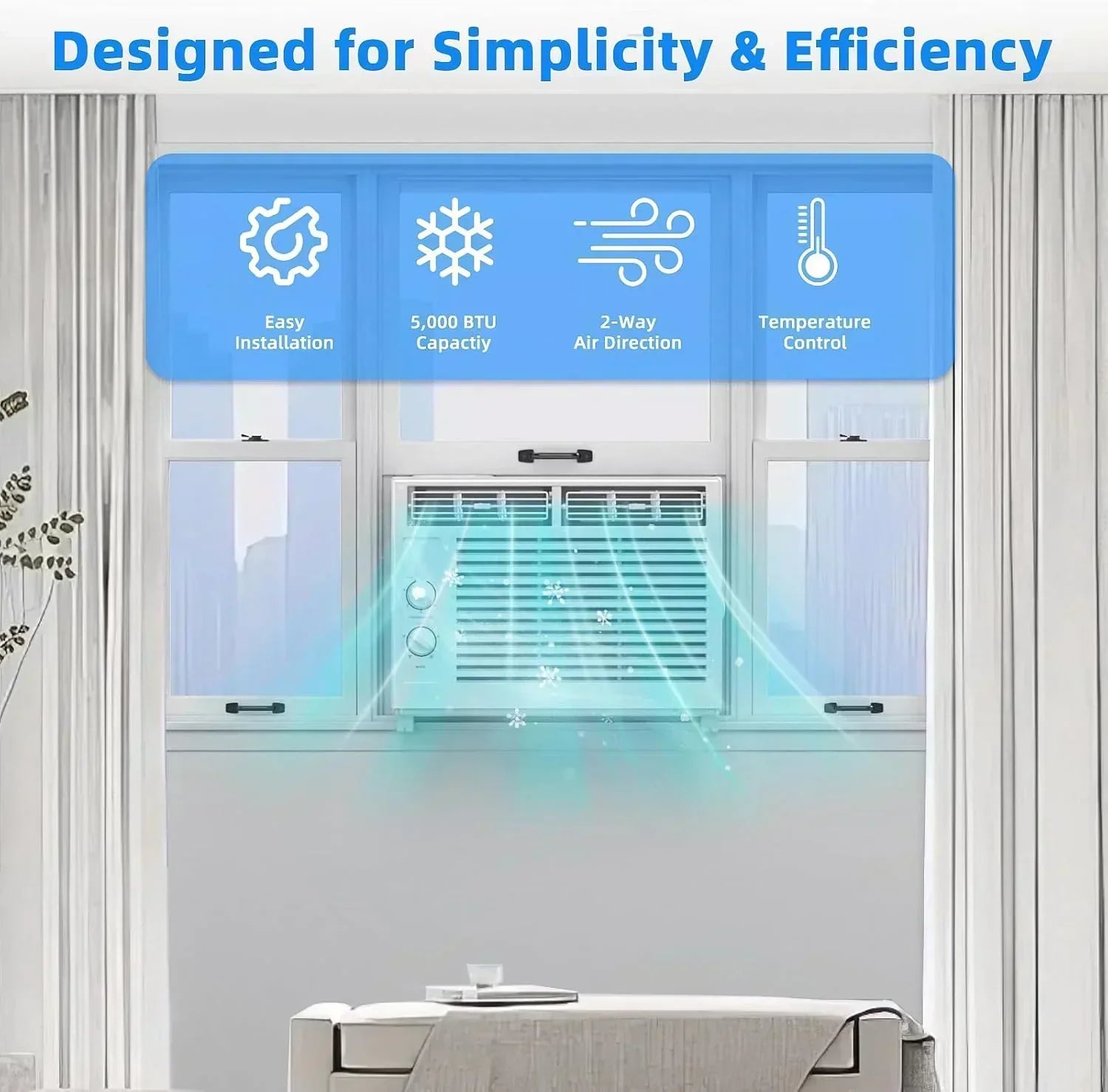 Antarctic Star 12,000 BTU U-Shaped Window Air Conditioner Unit Cools up to 550 Sq.Ft. with 6 Modes