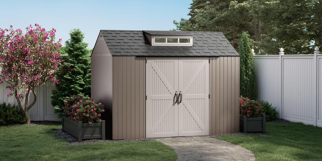 Rubbermaid Resin Outdoor Storage Shed With Floor Weather Resistant Gray Organization for Home