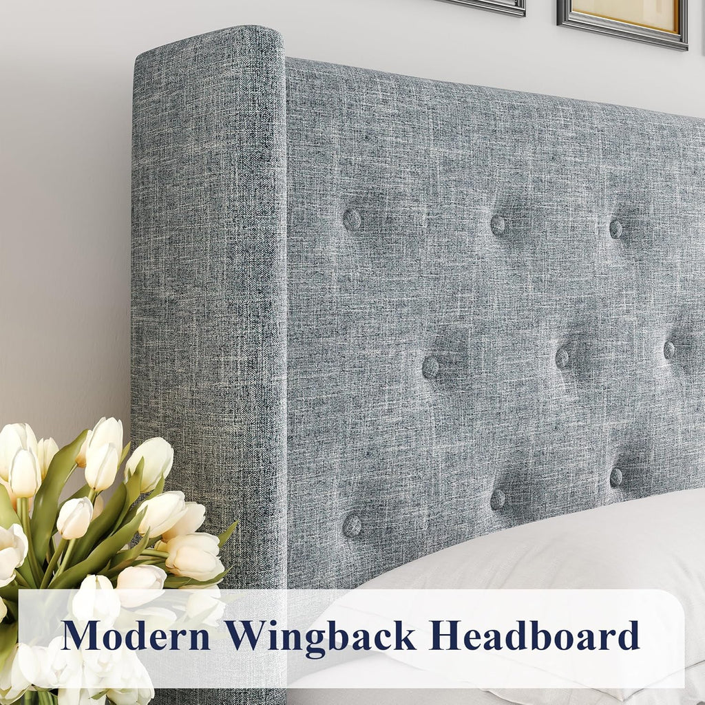 Allewie Queen Size Lift Up Storage Bed Modern Wingback Headboard Hydraulic Support