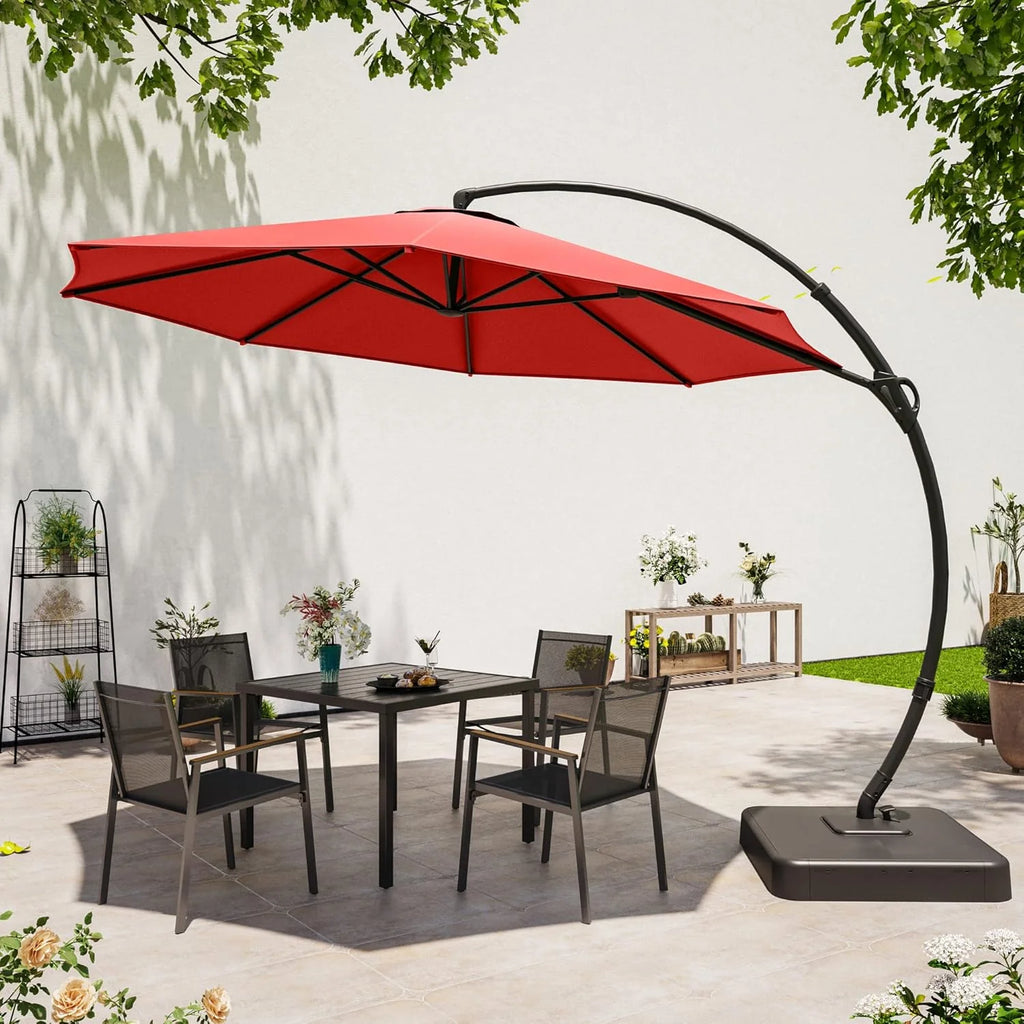 LAUSAINT HOME Outdoor Patio Umbrella with Base included, 11 FT Deluxe Curvy Cantilever Umbrella Heavy Duty Offset Hanging Umbrella with 360° Rotation for Market, Pool, Garden, Backyard, Deck (Beige)