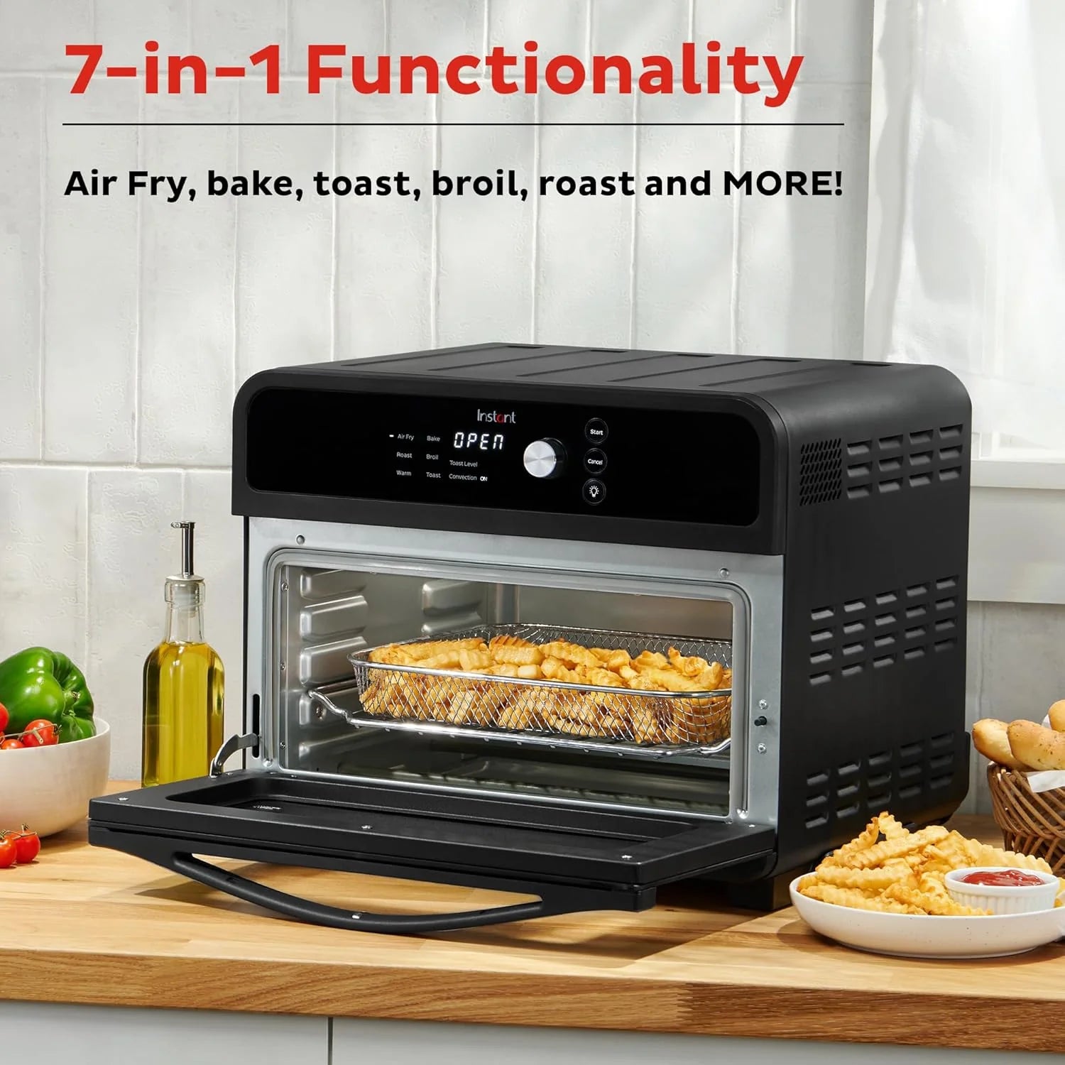 Instant Pot Omni Plus 19QT/18L Toaster Oven Air Fryer, 10-in-1 Functions, Fits 12 Pizza, Crisp, Broil, Bake, Roast, Toast, Warm, Convection, 100+ In-App Recipes, from the Makers of Instant Pot, Black