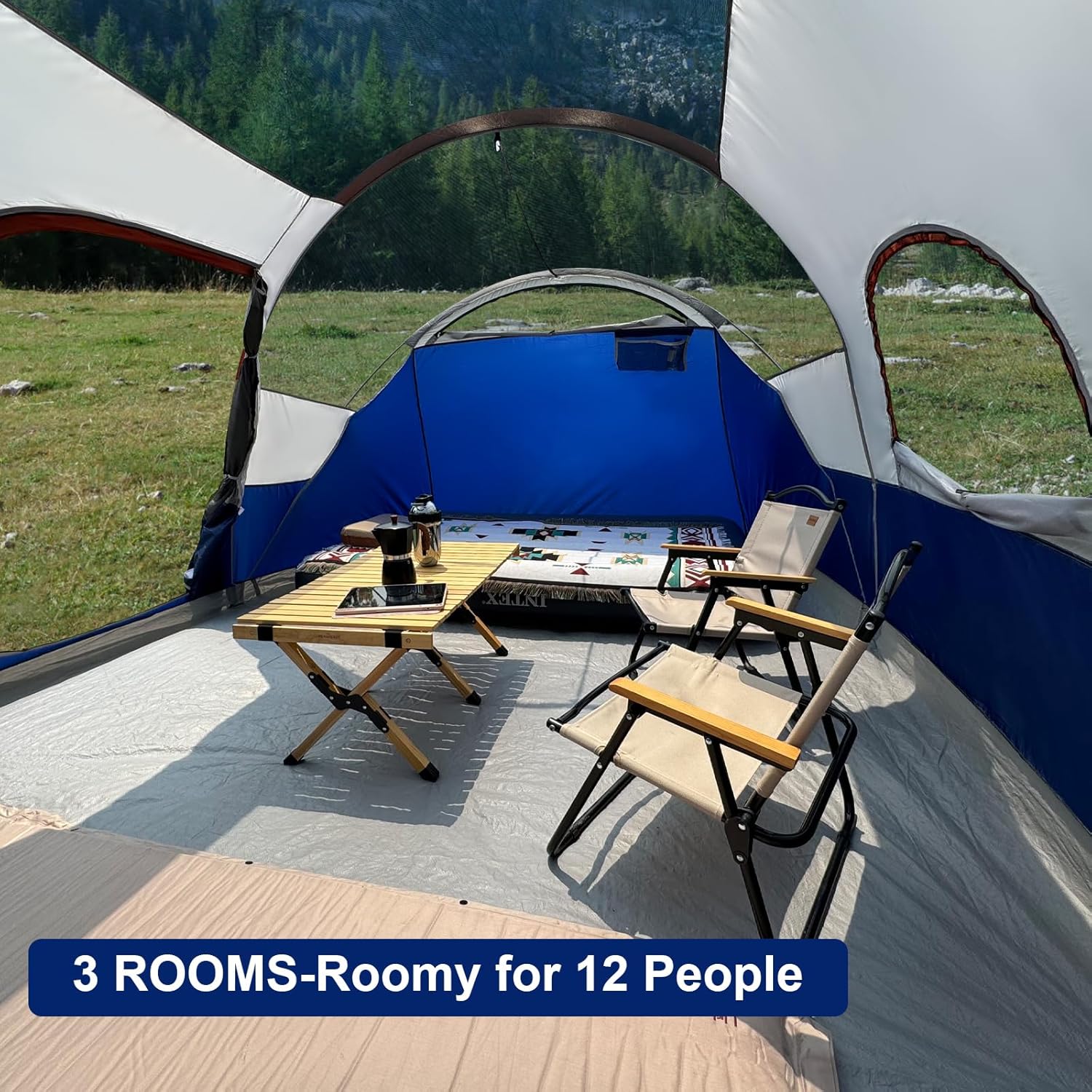 CAMPROS CP Tent 12-Person-Camping-Tents,3 Room Family Tents,Waterproof Windproof Family Tent with Top Rainfly,6 Large Mesh Windows,Double Layer,Easy Set Up, Portable with Carry Bag-20' x 9' x 72(H)