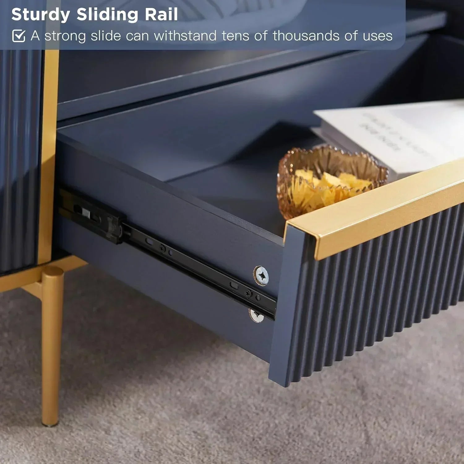 OKD Modern Luxury Grooved Coffee Table 48 Inch Oval Coffee Table Drawers Imitation Marble Top