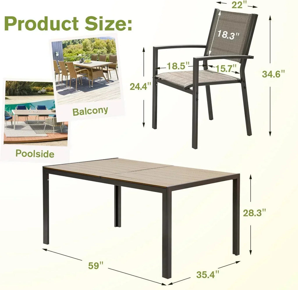 Homall Patio Dining Set 7 Pieces Outdoor Furniture with Large Table and 6 Textilene Chairs