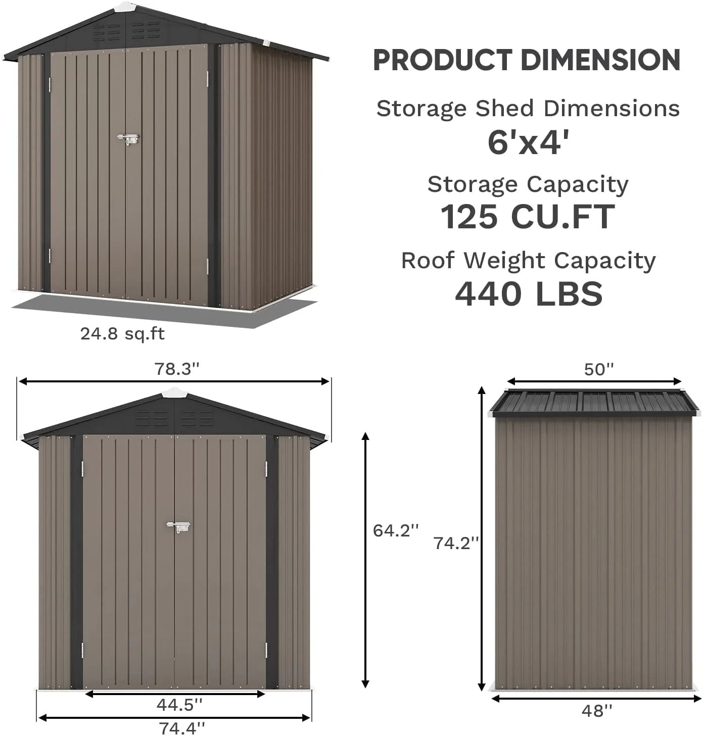 Patiowell 5x3 FT Outdoor Storage Shed Tool Shed with Sloping Roof and Lockable Door Metal Shed
