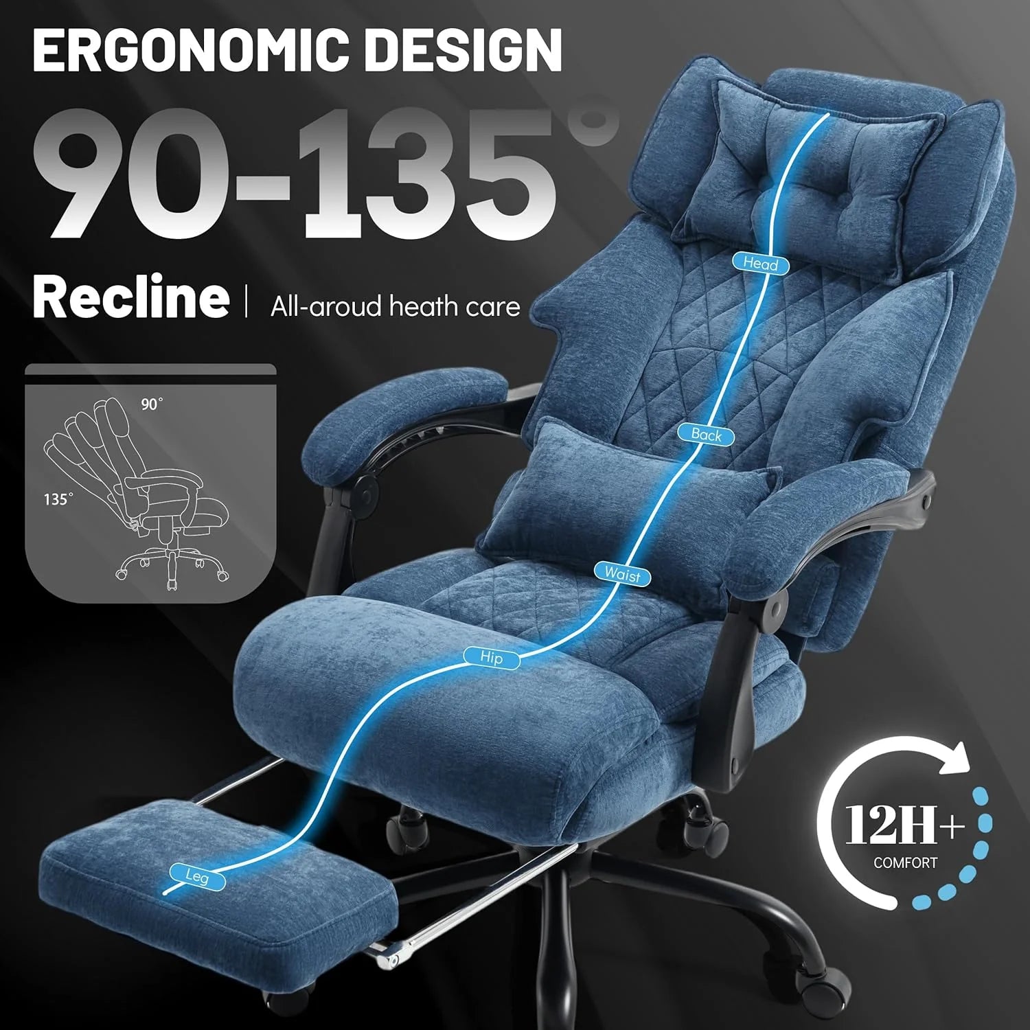 Massage Office Chair with Footrest, Large and Tall Leather Office Chair 500 lbs