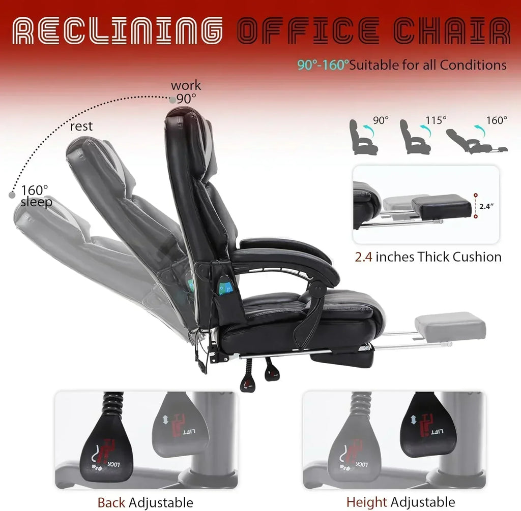 Massage Office Chair with Footrest 6 Point Vibration and Heating Home Office Desk Chair