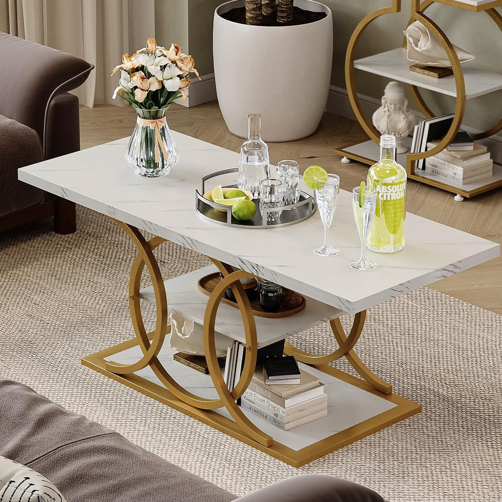 GiftGo Rustic Style Coffee Table Storage Industrial Style Three Tier Centerpiece Living Room Table