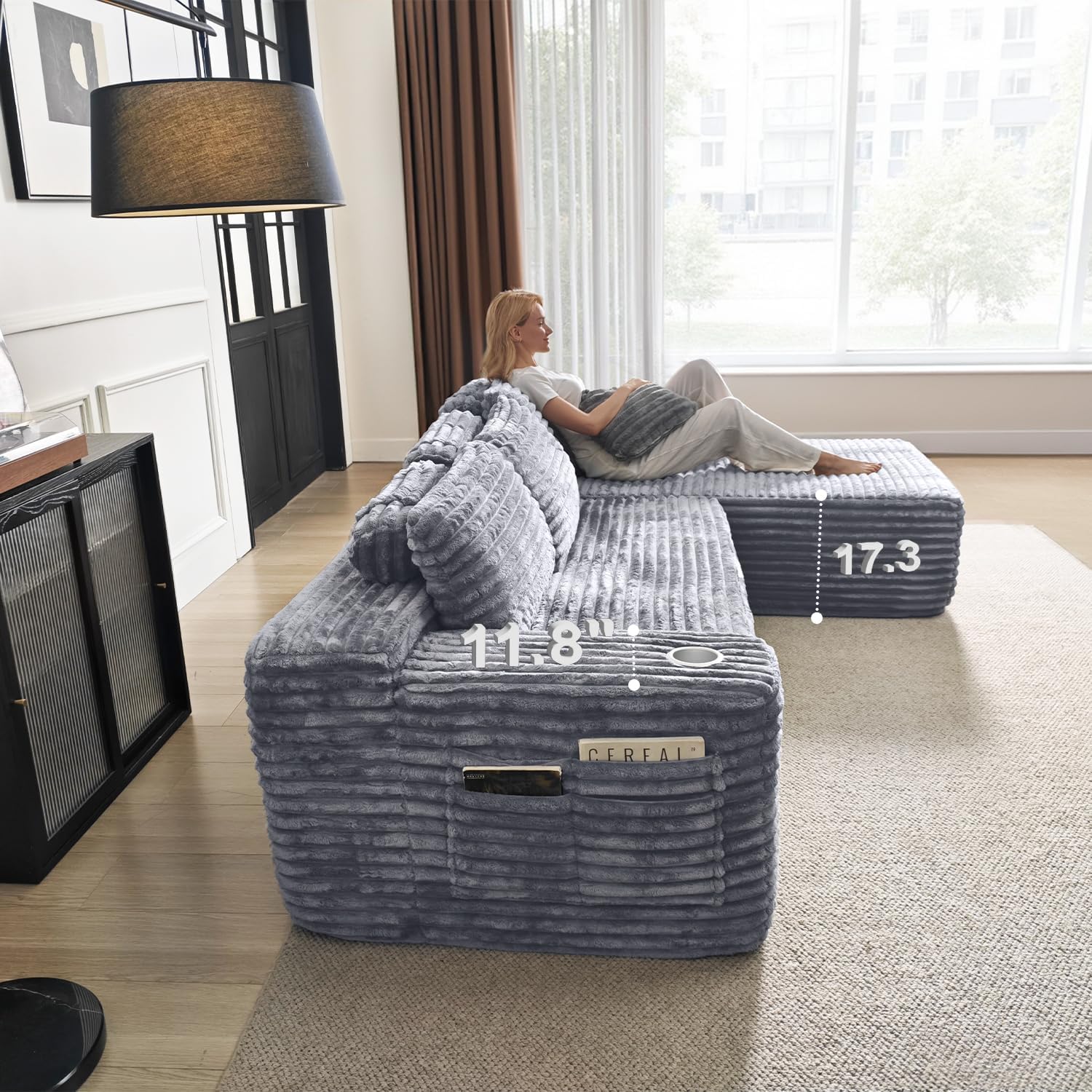 Cloud Sectional Couch with L Shape Chaise Modern Modular Sofa with Deep Seat Built in Cup Holder