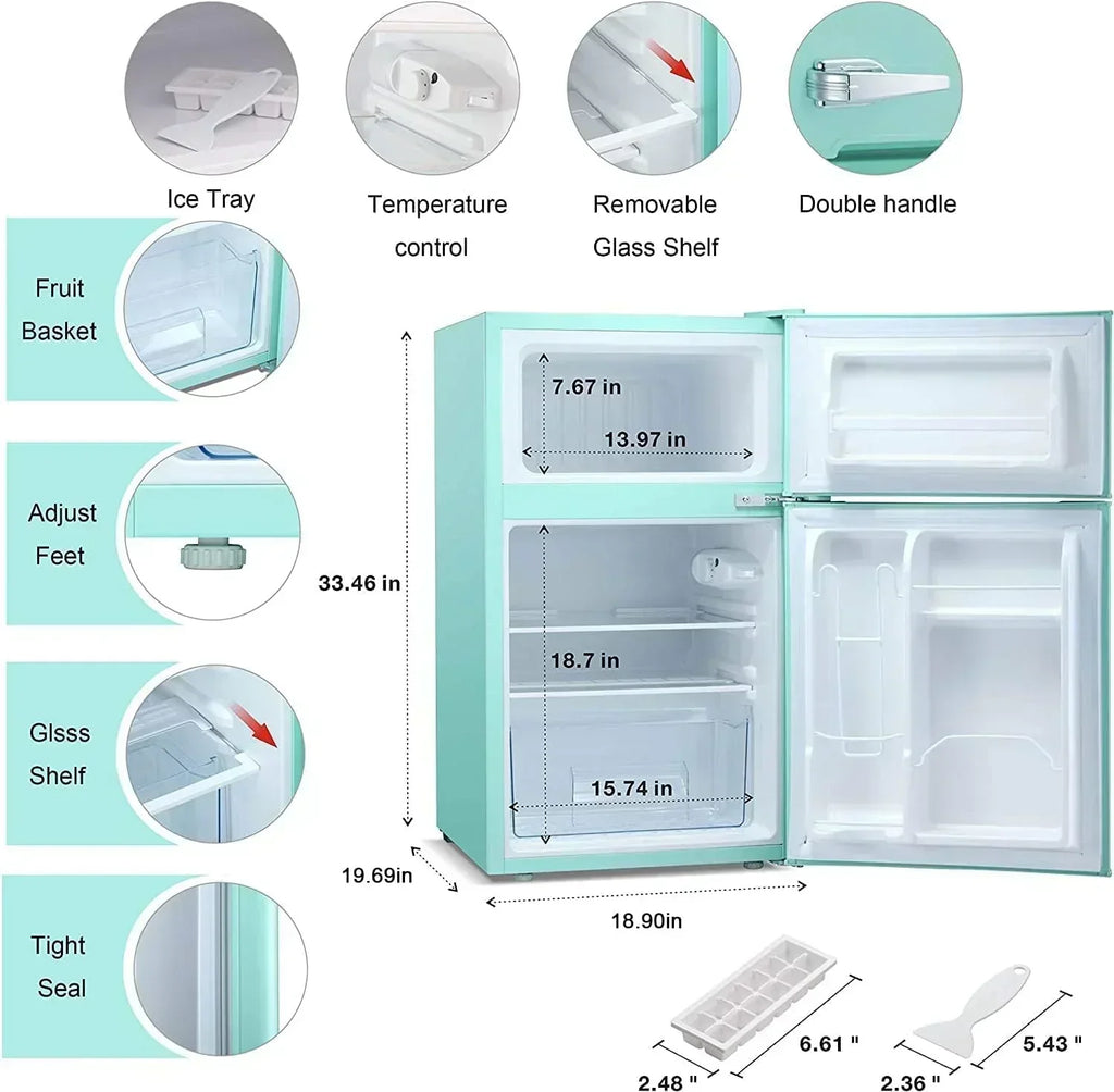 Antarctic Star Compact Mini Refrigerator Separate Freezer Small Fridge Double 2-Door
