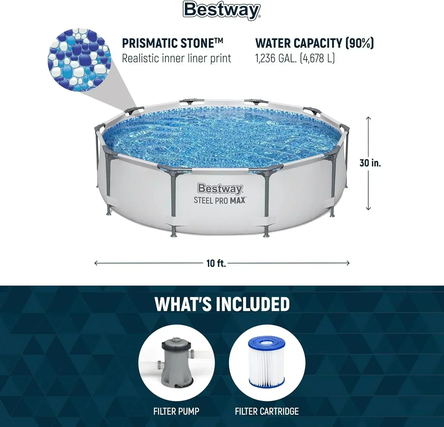 Steel Pro MAX 10 Foot x 30 Inch Round Metal Frame Above Ground Backyard Swimming Pool Set