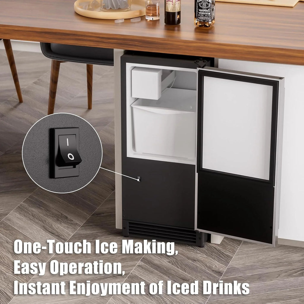 COTLIN 15 W Drainless Under Counter Ice Maker with 22LBS Storage Bin, Crescent Ice, Free Standing Built-in Ice Maker for Residential Commercial Use, No Drain Required, ETL Approved, 2025 Upgraded