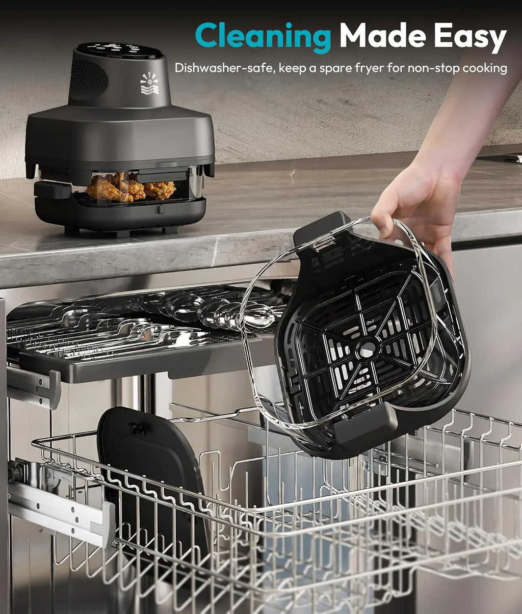 Rellytech Portable Glass Air Fryer - 1500W, 4.2 QT & 6-Cup Dual Glass Containers