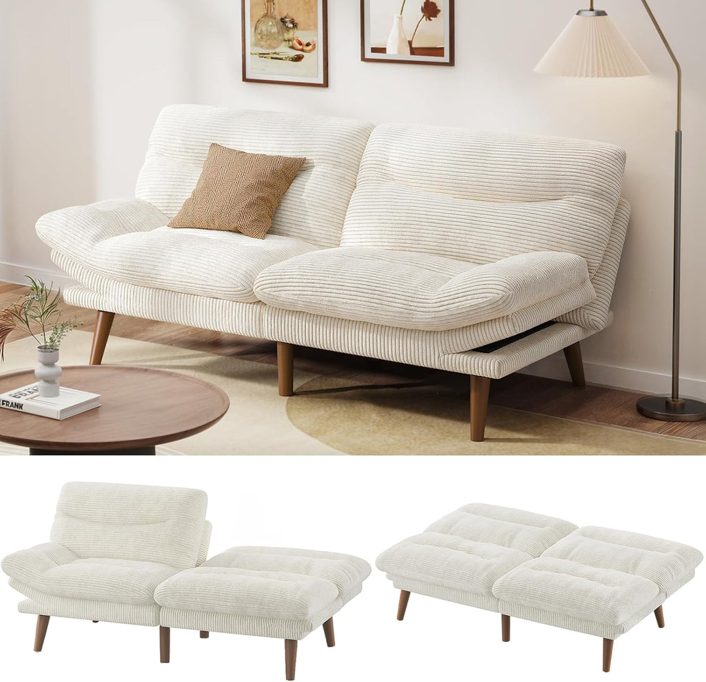 Convertible Futon Sofa Bed 66 Inch Corduroy Futon Sofa Recliner Sofa Bed for Small Spaces