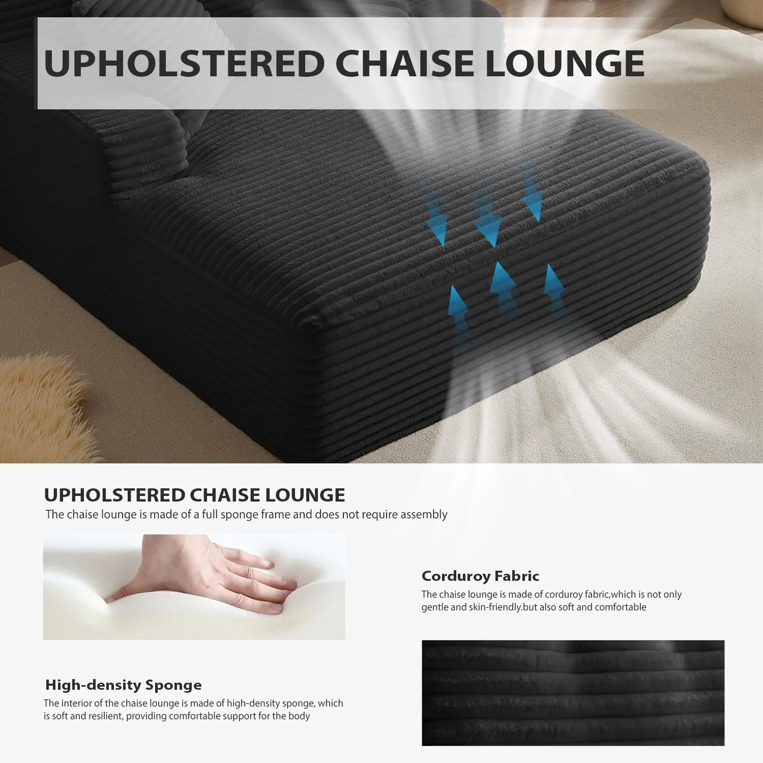 50-inch indoor recliner, oversized corduroy upholstered boneless sofa bed, deep sleeper sofa reading chair, cloud sofa, living room sofa