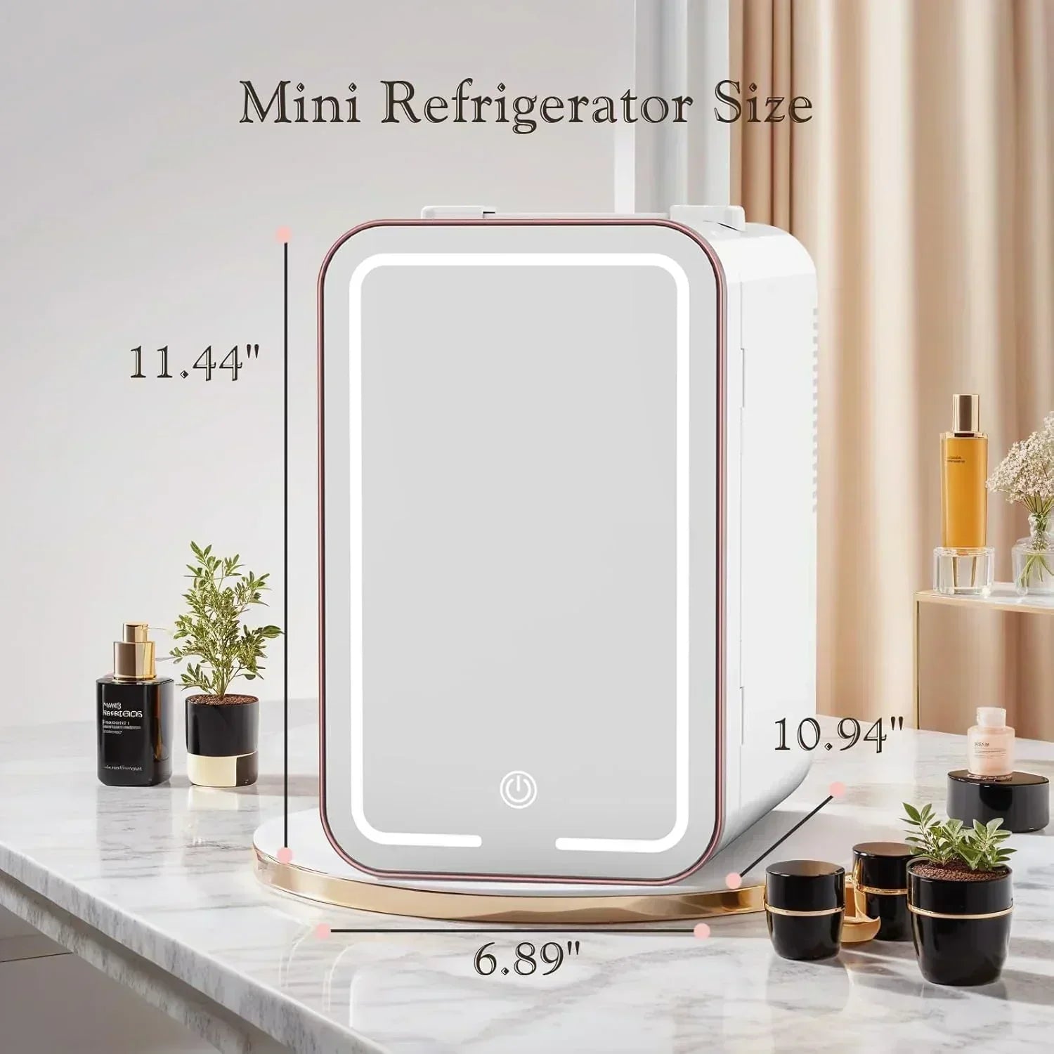 Skincare Fridge 6L/10 Can Mini Fridge for Bedroom with Dimmable LED Mirror Portable Cooler
