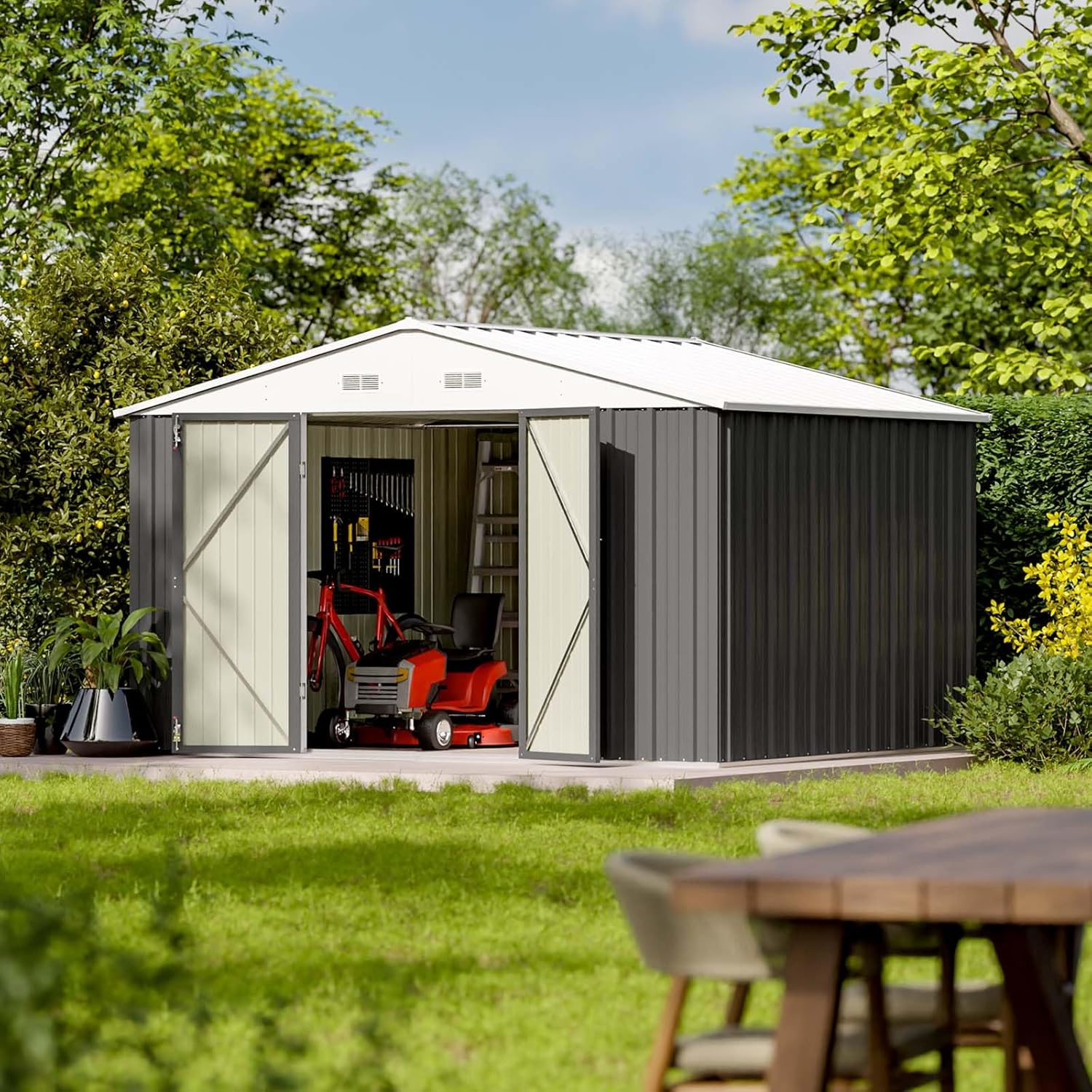 Patiowell 5x3 FT Outdoor Storage Shed Tool Shed with Sloping Roof and Lockable Door Metal Shed