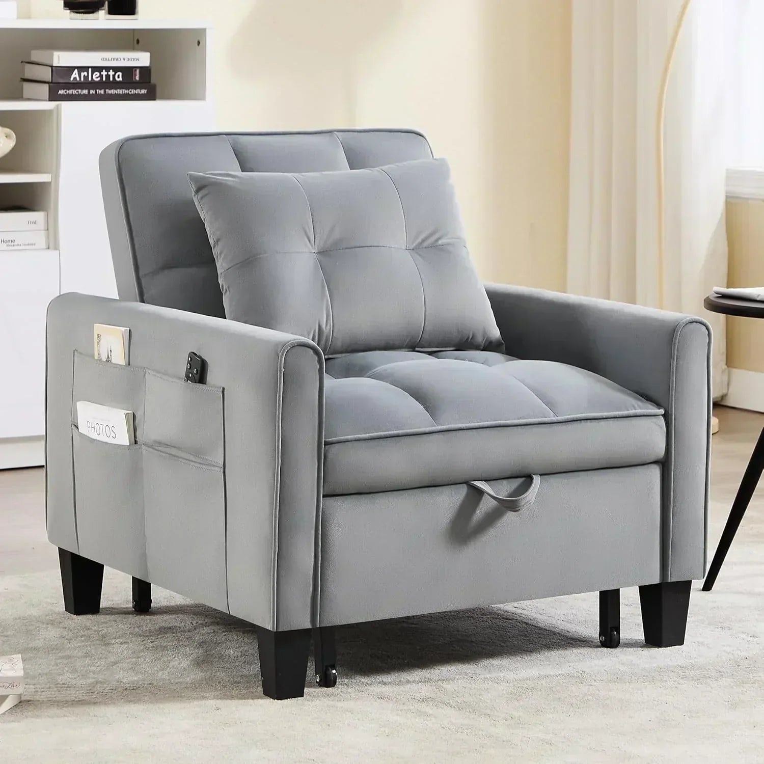 Convertible Sleeper Chair 3 in 1 Sleeper Chair Bed Pull Out Sofa Bed Chairs Velvet Single Sofa