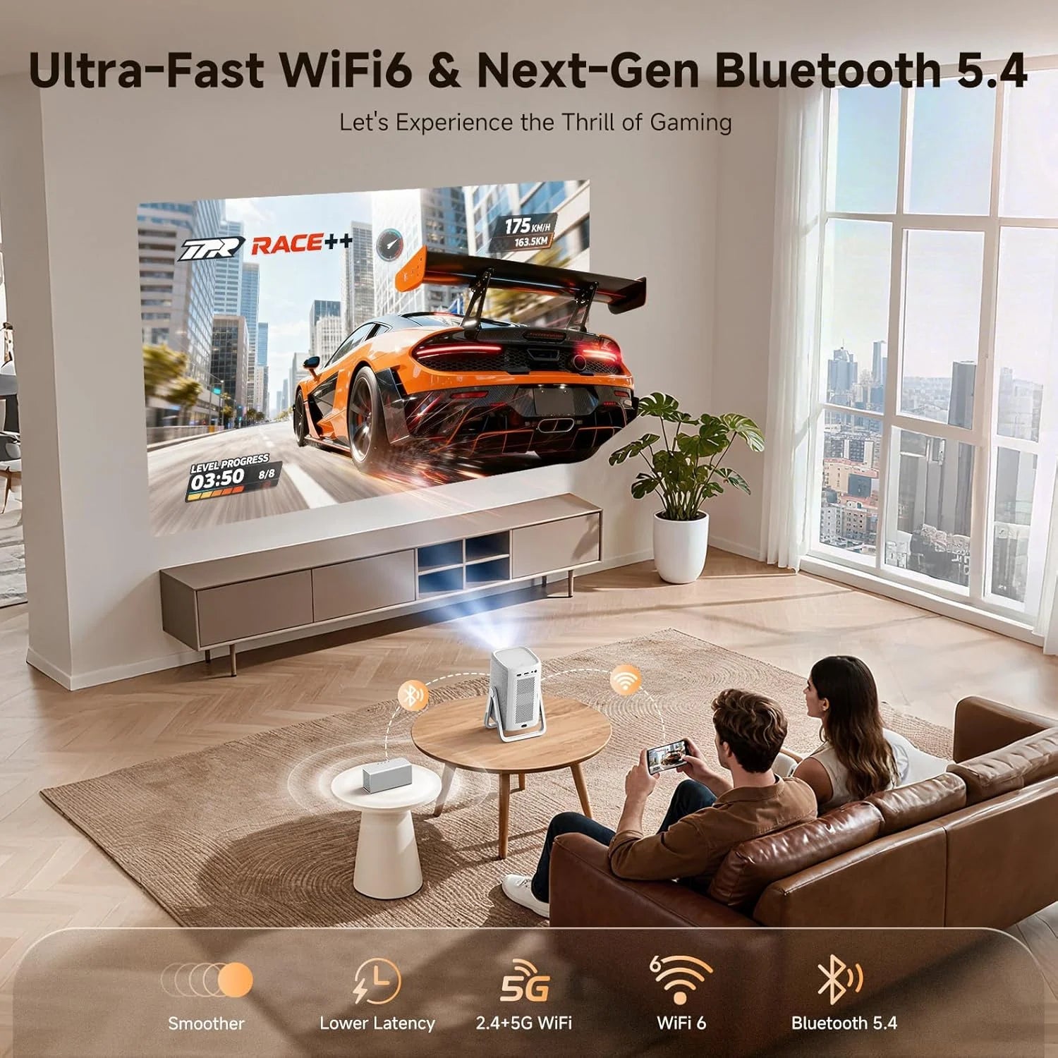 [Short Throw/1200ANSI/Built in Apps] 4K Outdoor Projector with WiFi and Bluetooth