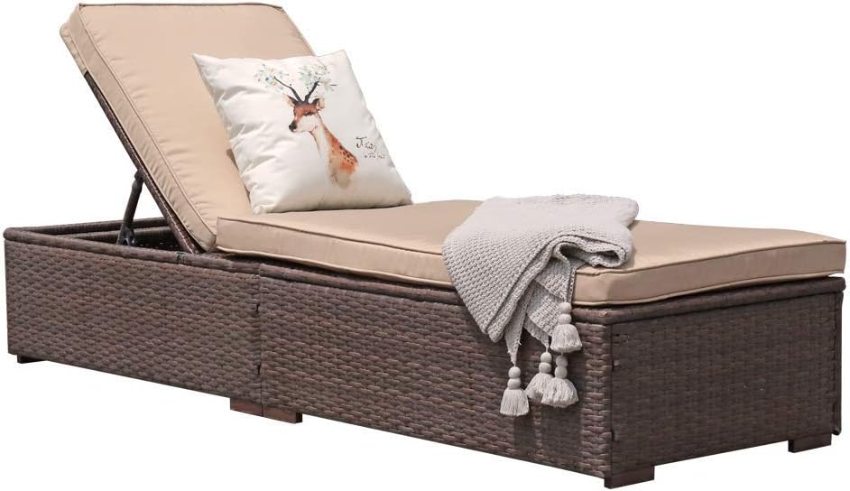 Patiorama Outdoor Patio Lounge Chair Elegant Reclining Adjustable Pool Rattan Chaise Chair