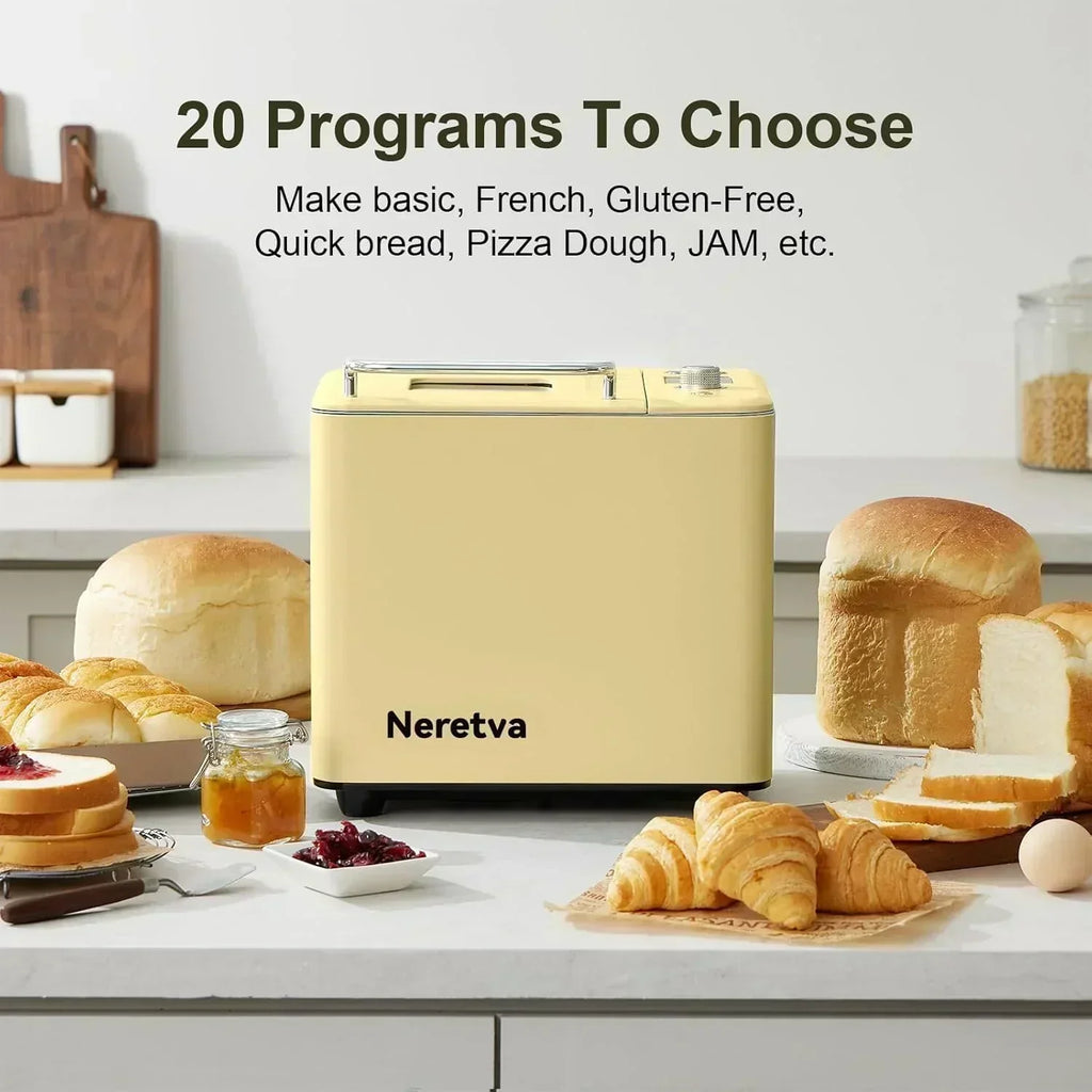 Neretva Bread Maker 20-in-1 2LB Bread Maker Dual Heater Bread Maker Automatic