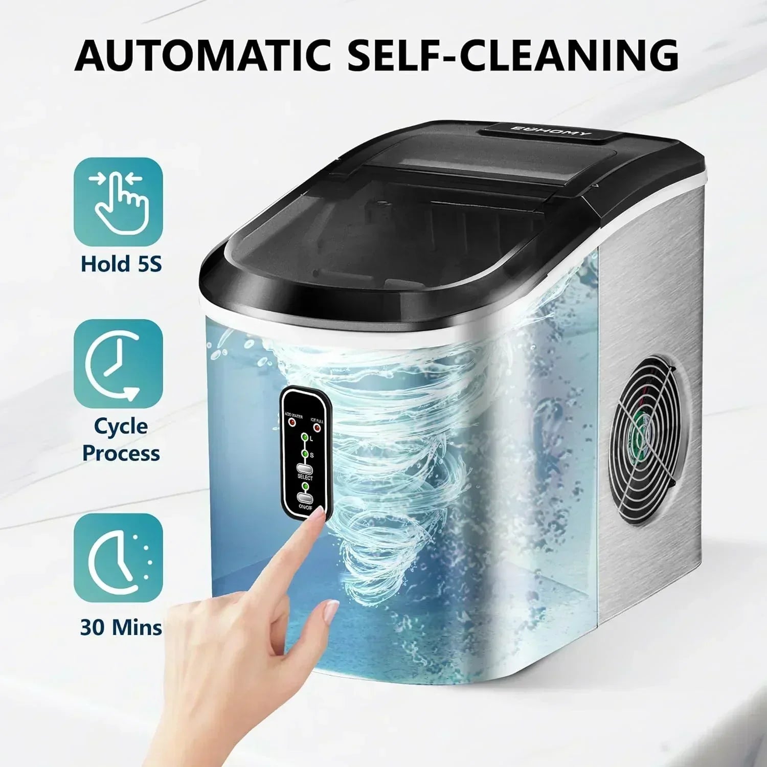 EUHOMY Nugget Ice Maker Countertop with Handle Ready 34lbs Per Day Removable Top Cover