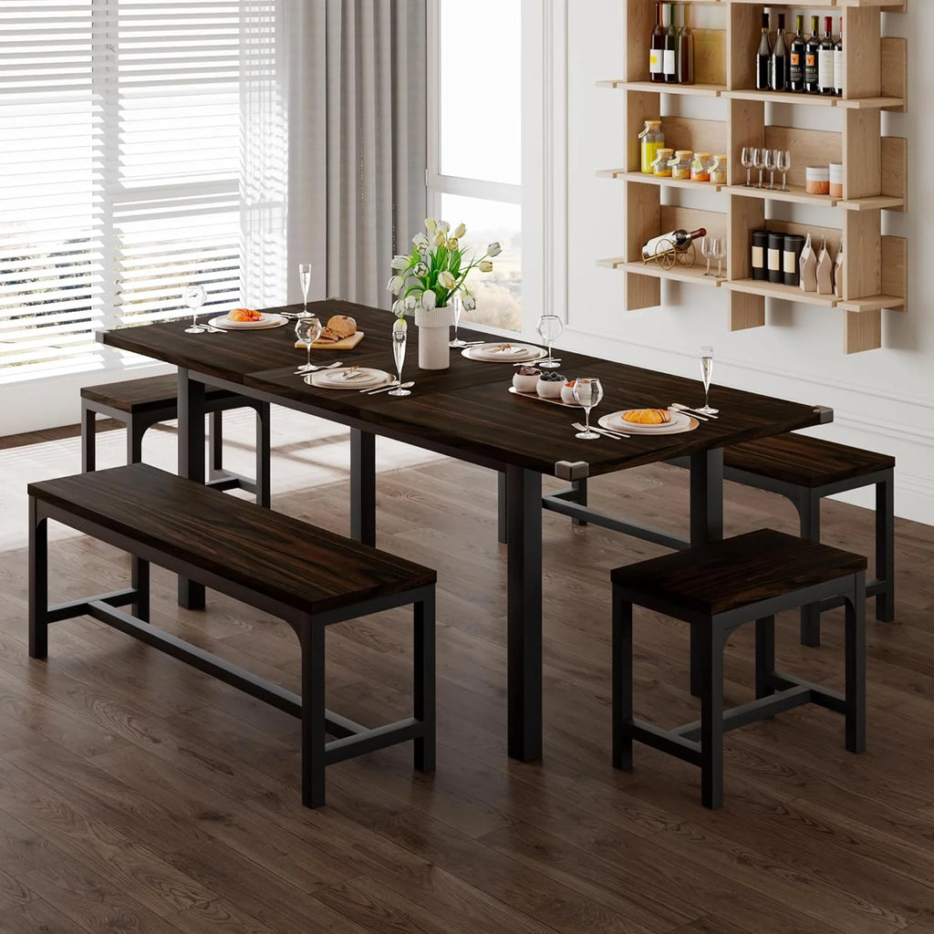 Feonase 5 Piece Dining Table Set for 4-8 People 63 Large Extendable Kitchen Table Set