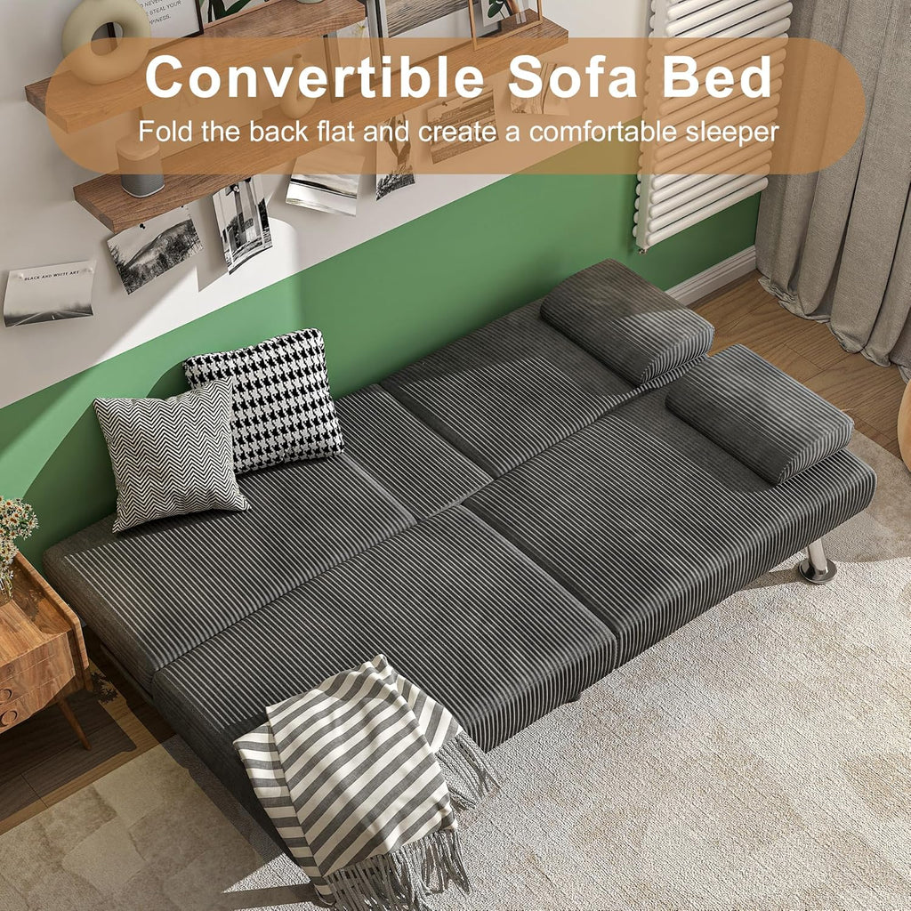 Shahoo Modern Linen Upholstered Convertible Folding Futon Sofa Bed with Removable Armrests