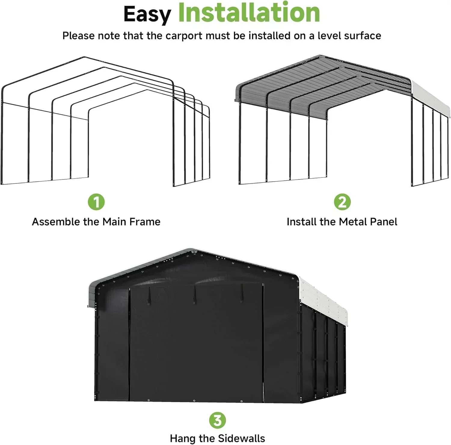 10'x15' Heavy Duty Metal Carport Outdoor Garage Car Shelter Shade with Heavier Frame
