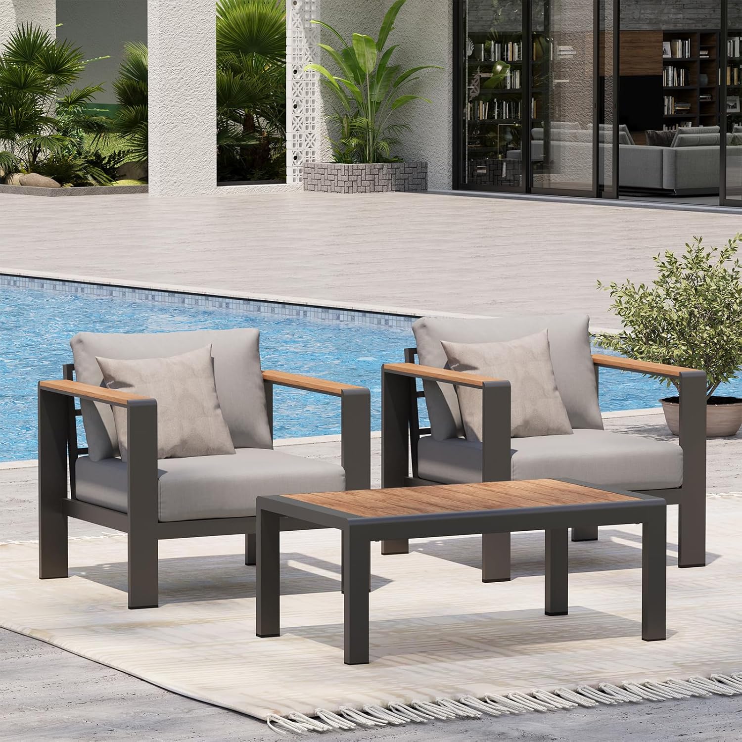 Aluminum Outdoor Patio Furniture Set with Coffee Table, 5 Piece Patio Conversation Sets, Outdoor Sectional Furniture for Porch, Balcony, Yard, Gray